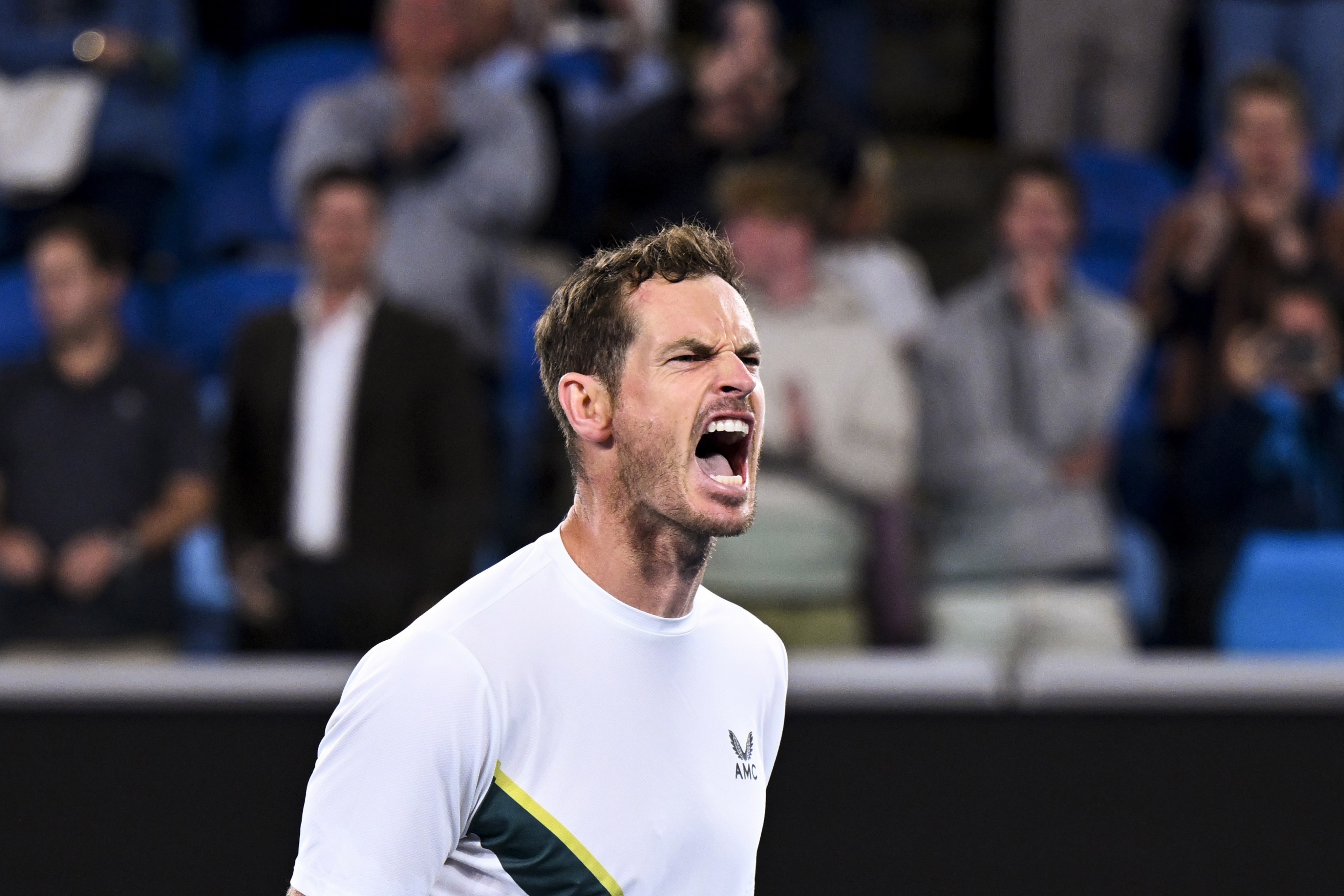 Andy Murray celebrates after winning his second round match against Thanasi Kokkinakis at the 2023 Australian Open. Photo: EPA-EFE