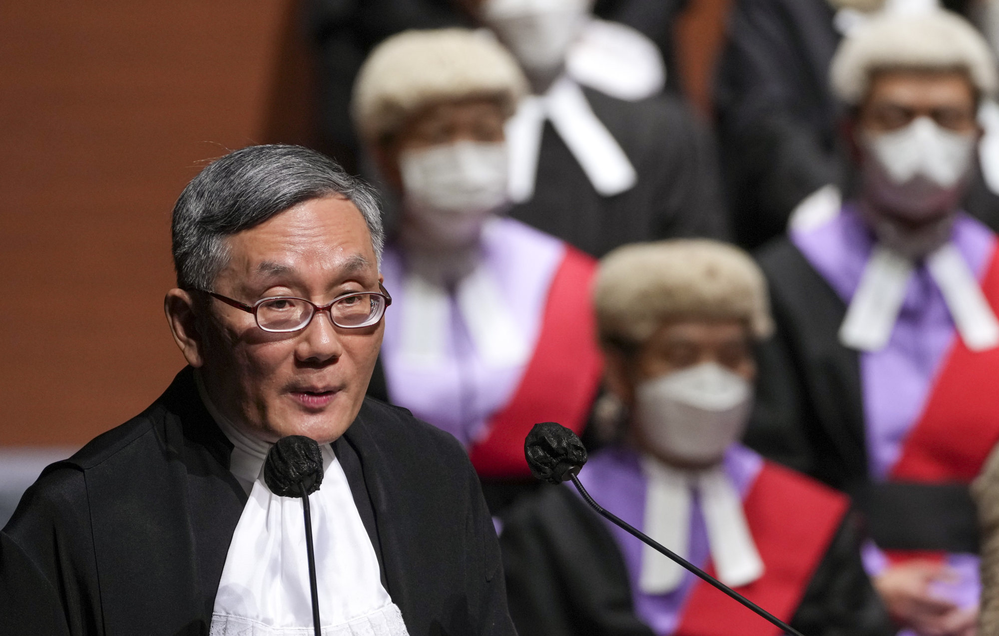 The Chief Justice of the Court of Final Appeal, Andrew Cheung Kui-nung, attends the ceremonial opening of the legal year 2023 at City Hall in Central on January 16. Photo: Sam Tsang