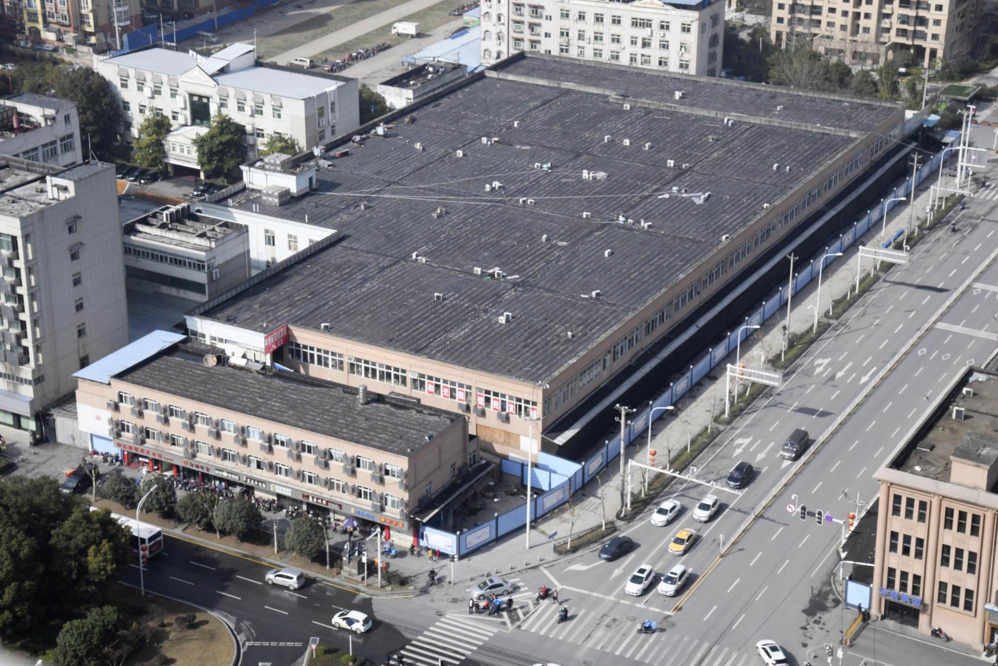 The Wuhan building that housed the Huanan Seafood Wholesale Market. Photo: Kyodo