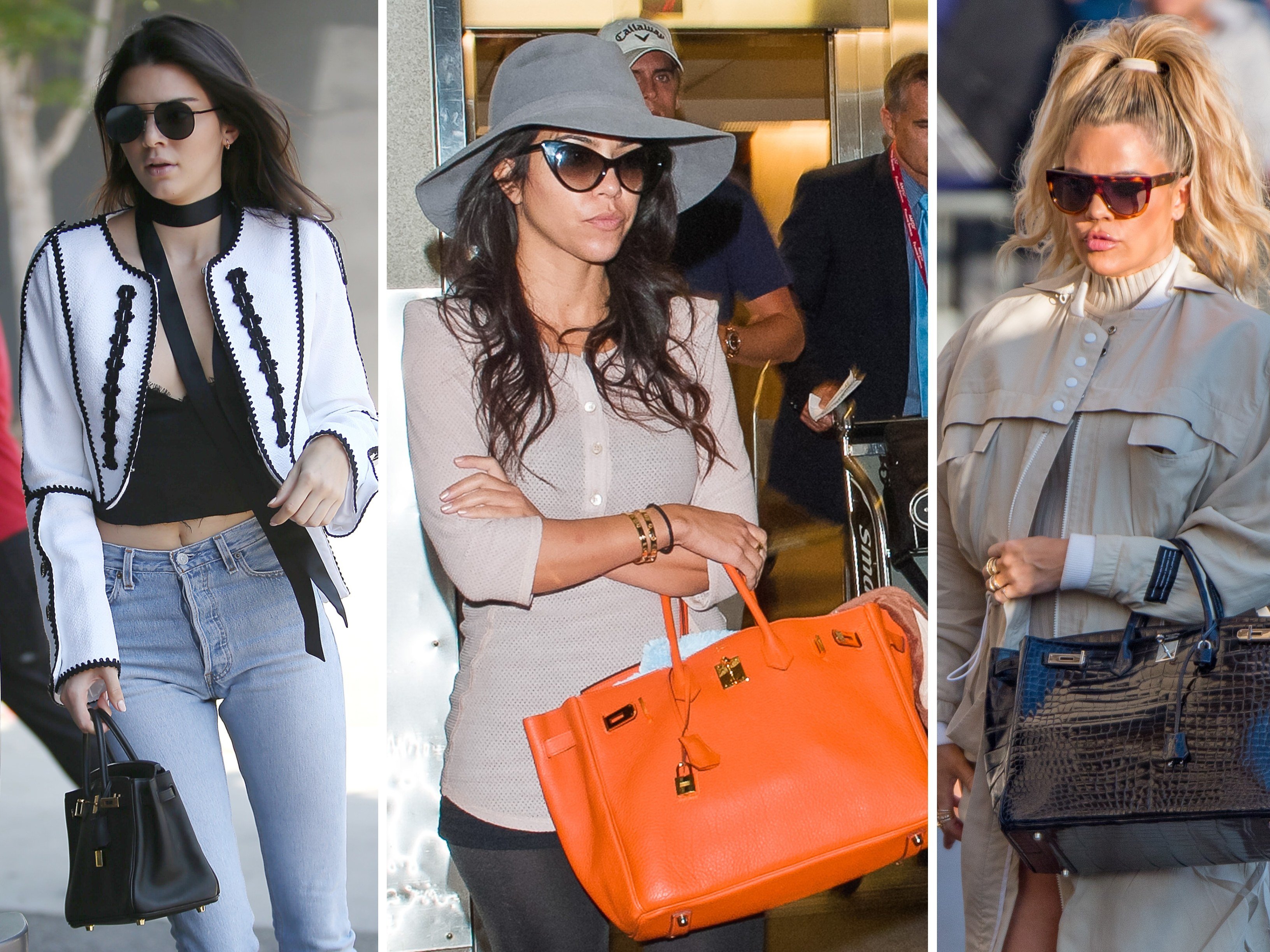 Which member of the Kardashian-Jenner clan has the most expensive Hermès handbag? Is it Kendall’s Baby Birkin, Kourtney’s Birkin Orange or Khloé‘s black Poro­sus Birkin? Photos: GC Images