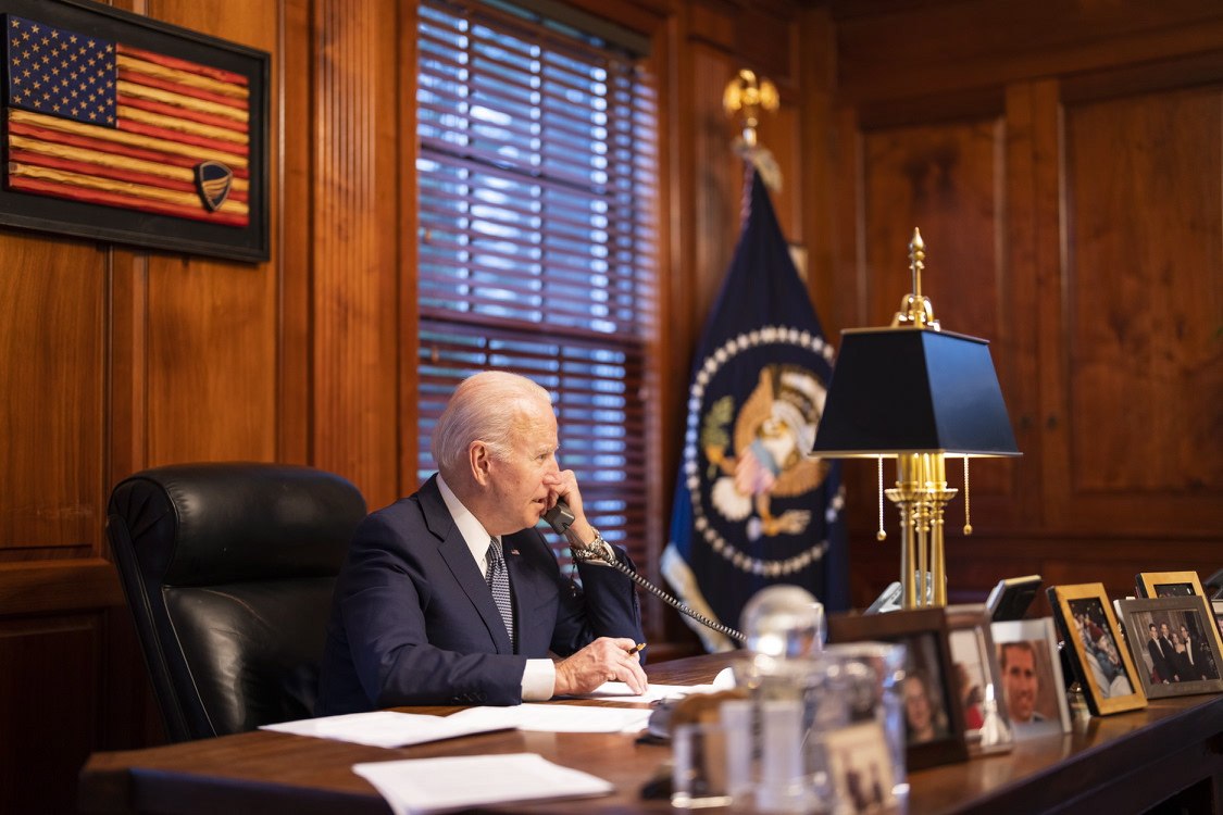 US President Joe Biden speaks on the phone with Russian President Vladimir Putin on December 30, 2021. Photo: The White House via EPA-EFE