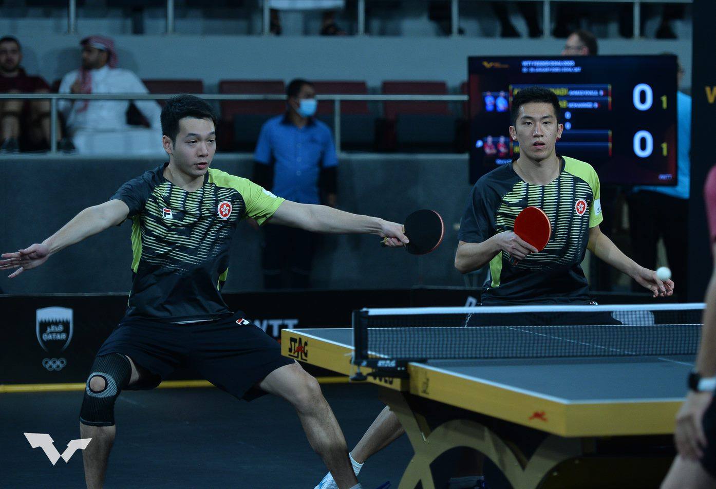Ho Kwan-kit (left) and Lam Shiu-hang in action in Doha. Photo: WTT