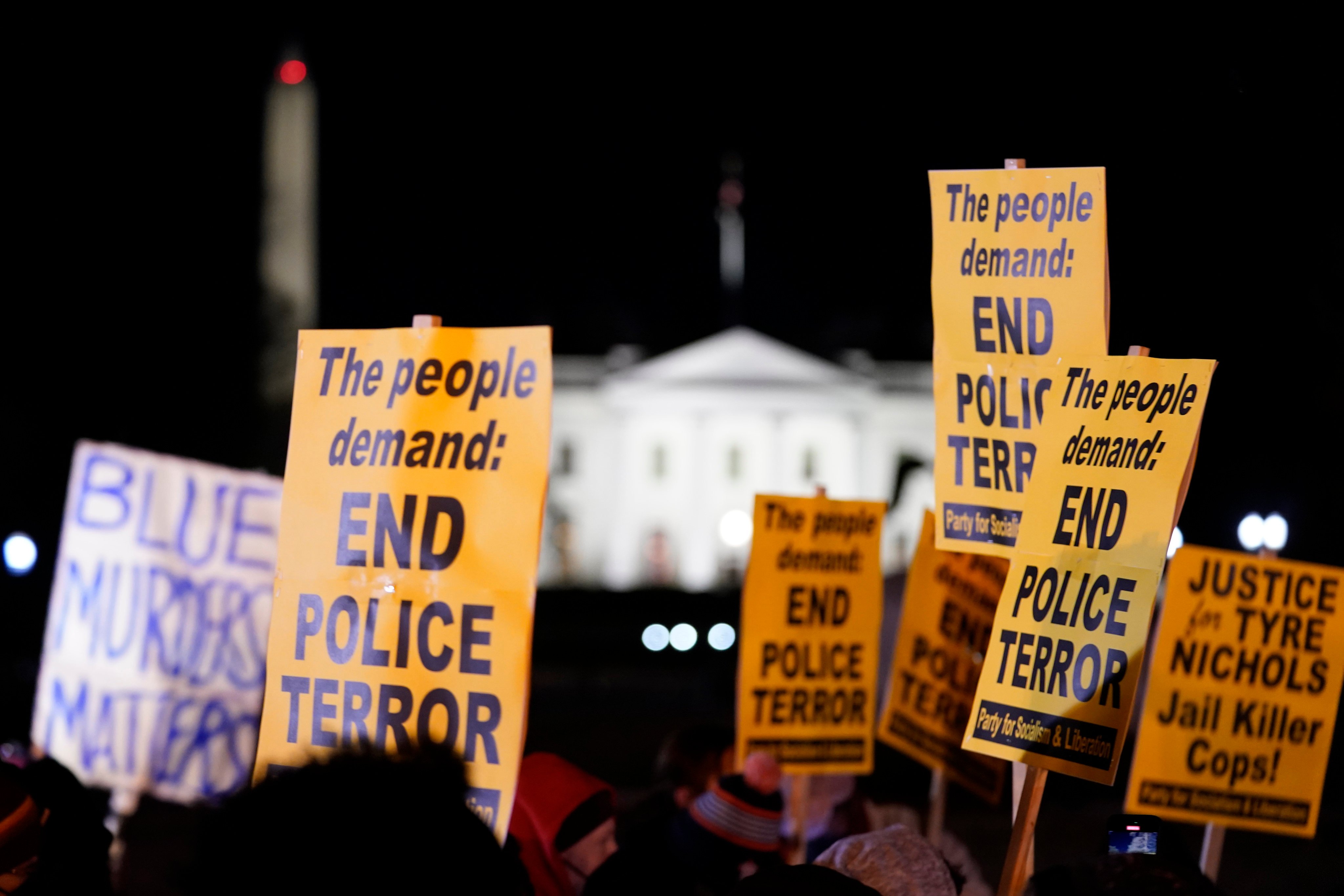 Protesters gather in Lafayette Park outside the White House in Washington, over the death of Tyre Nichols. Photo: AP