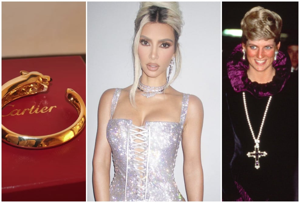 Kim Kardashian owns numerous Cartier bracelets and just bought Princess Diana’s iconic pendant. Photos: Kim Kardashian/YouTube, @kimkardashian/Instagram, Getty Images
