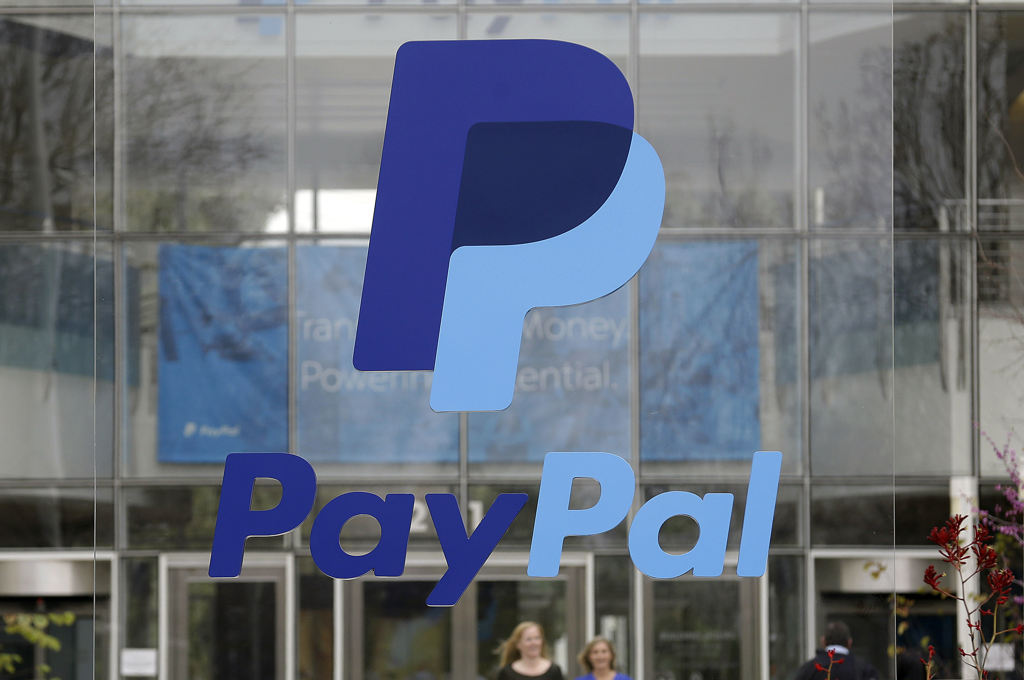 Signage seen outside PayPal headquarters in San Jose, California, on March 10, 2015. Photo: AP