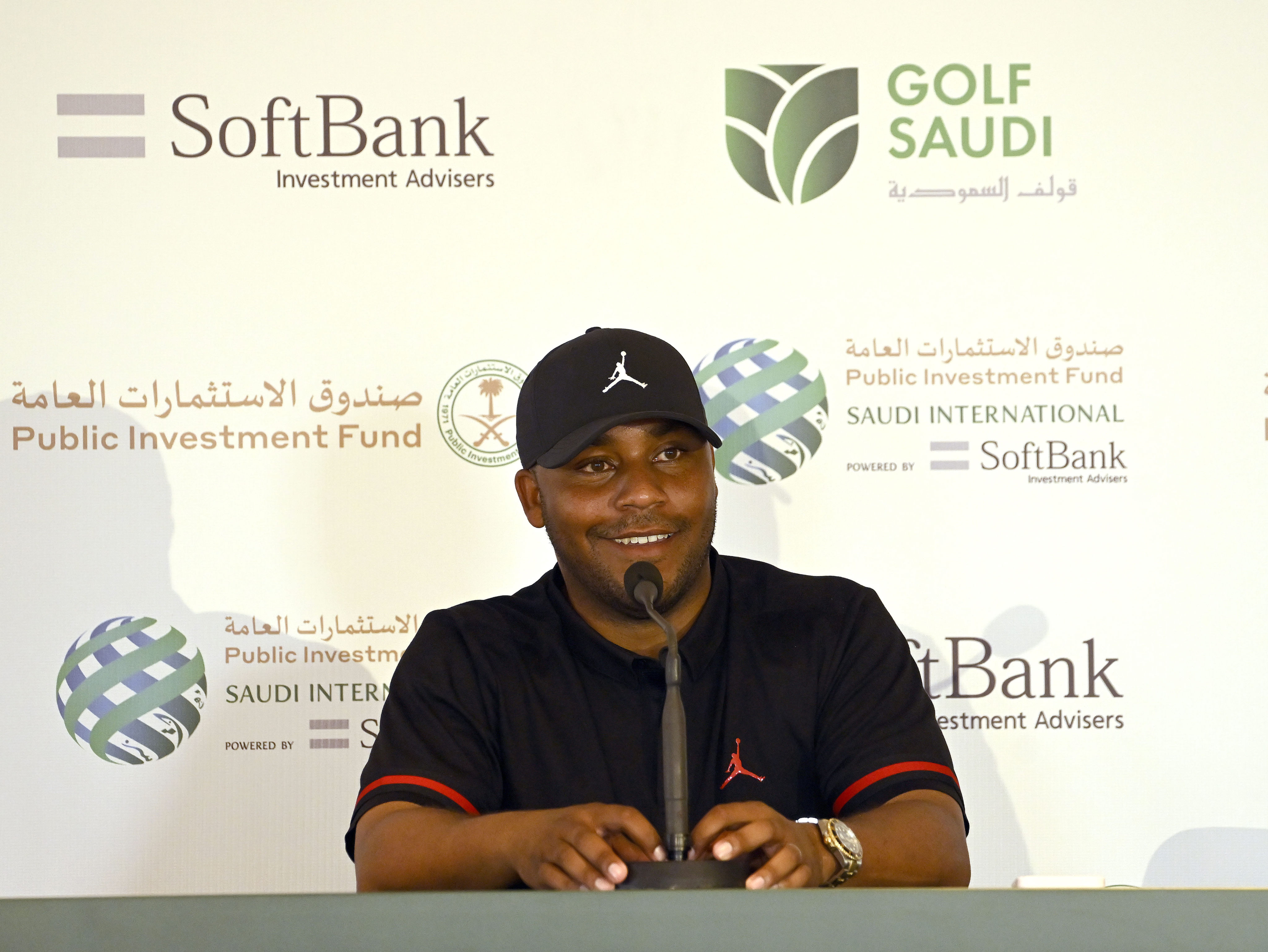 Defending champion Harold Varner III answers questions ahead of the PIF Saudi International. Photos: Asian Tour