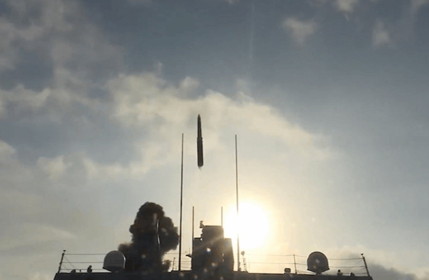 A screen grab from a video shows China testing a new YJ-21 missile. The PLA navy released video footage of the YJ-21 being launched in April from a Type 055 destroyer. Photo: Weibo