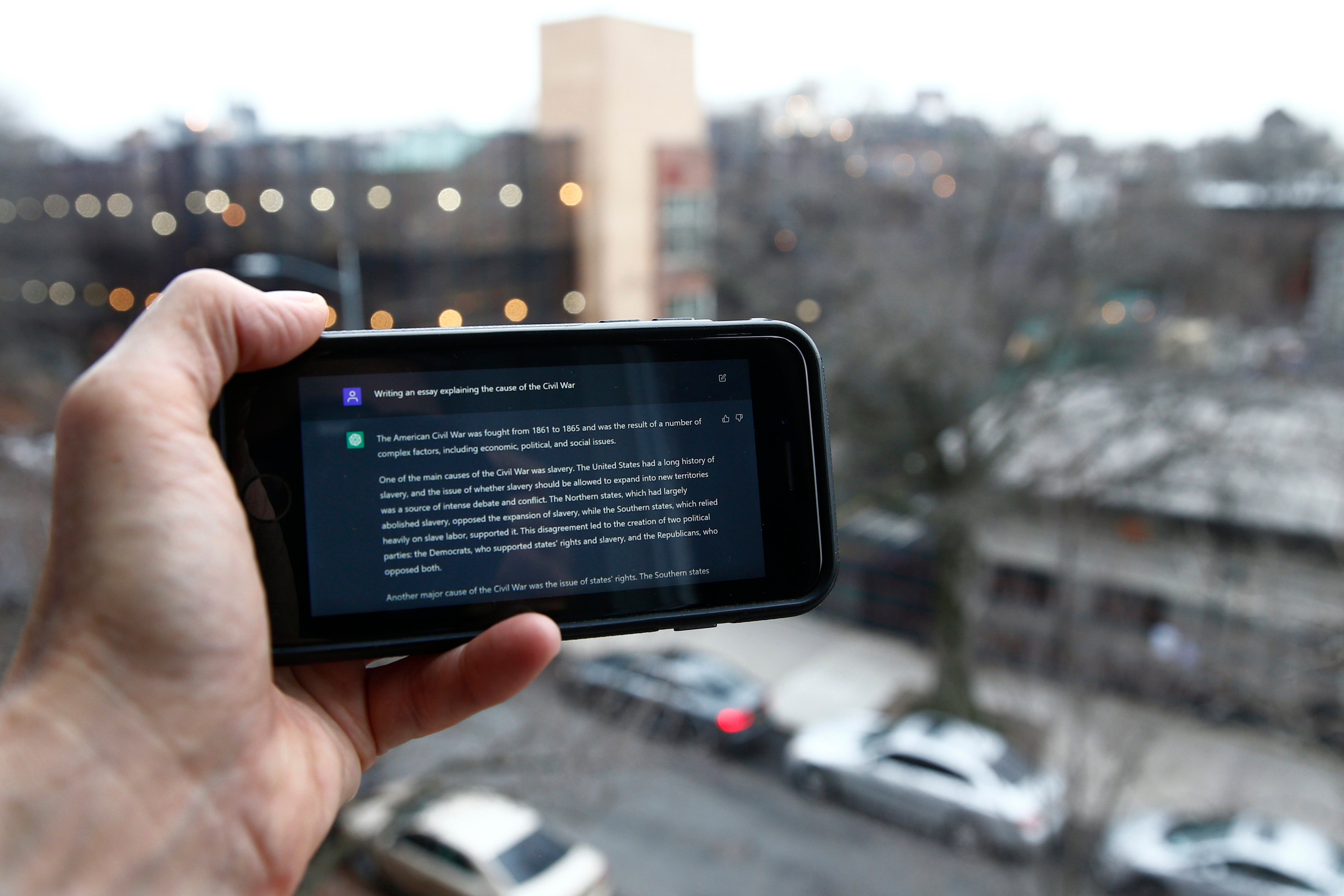 A ChatGPT prompt is shown on a device near a public school in Brooklyn, New York, on January 5. New York City school officials have started to block the impressive but controversial writing tool that can generate paragraphs of human-like text. Photo: AP