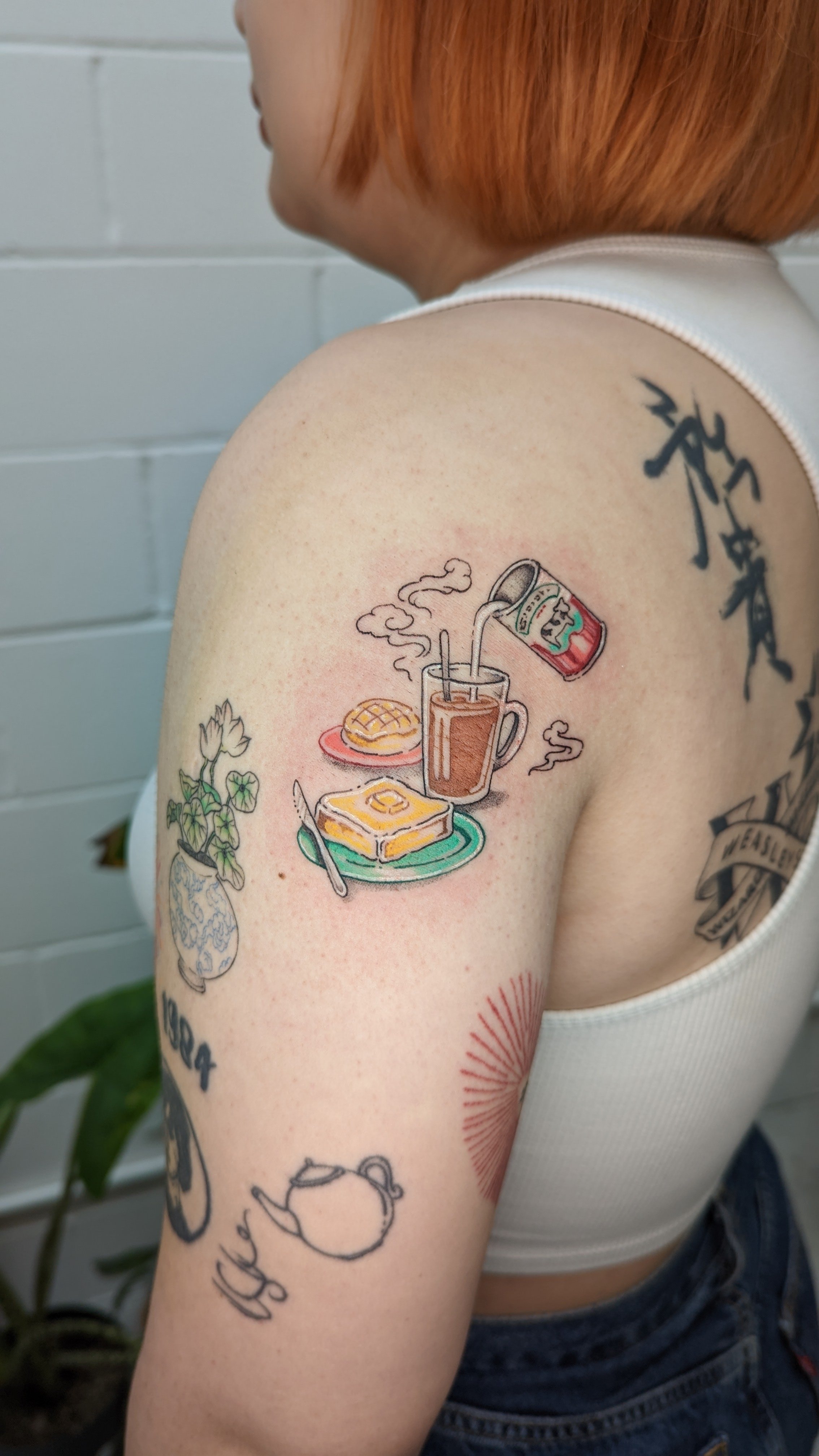 A cha chaan teng-inspired tattoo that Leung has done on a customer. CREDIT: Georgina Leung