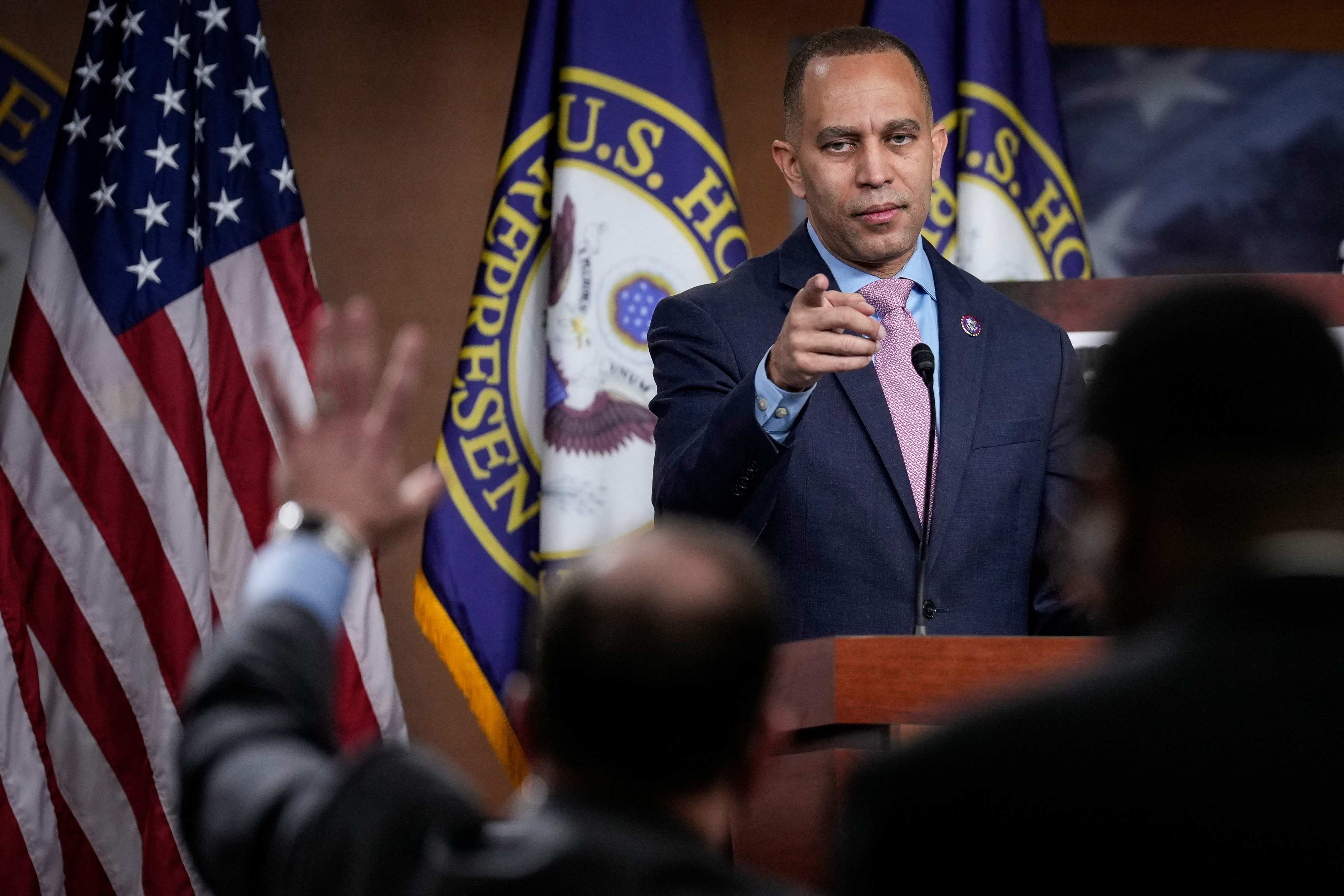 House Democratic leader Hakeem Jeffries speaks to the media in Washington on Thursday. The New York congressman had faced calls to name an Asian-American to head his party’s contingent on the select committee on China. Photo: Getty Images via AFP