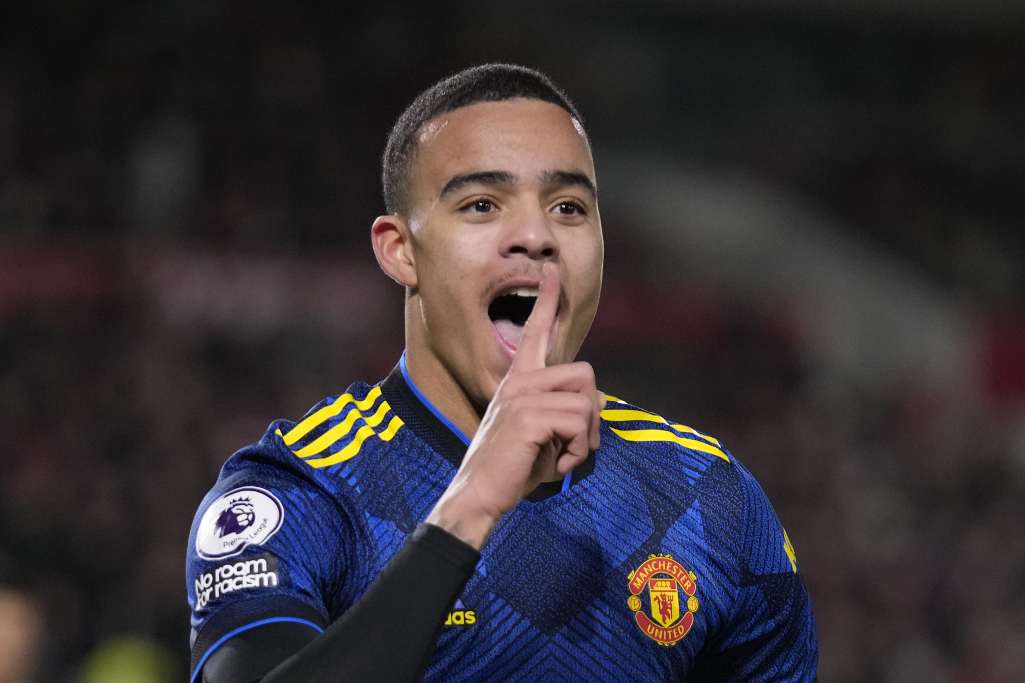 Manchester United’s Mason Greenwood celebrates after scoring against Brentford. Photo: AP