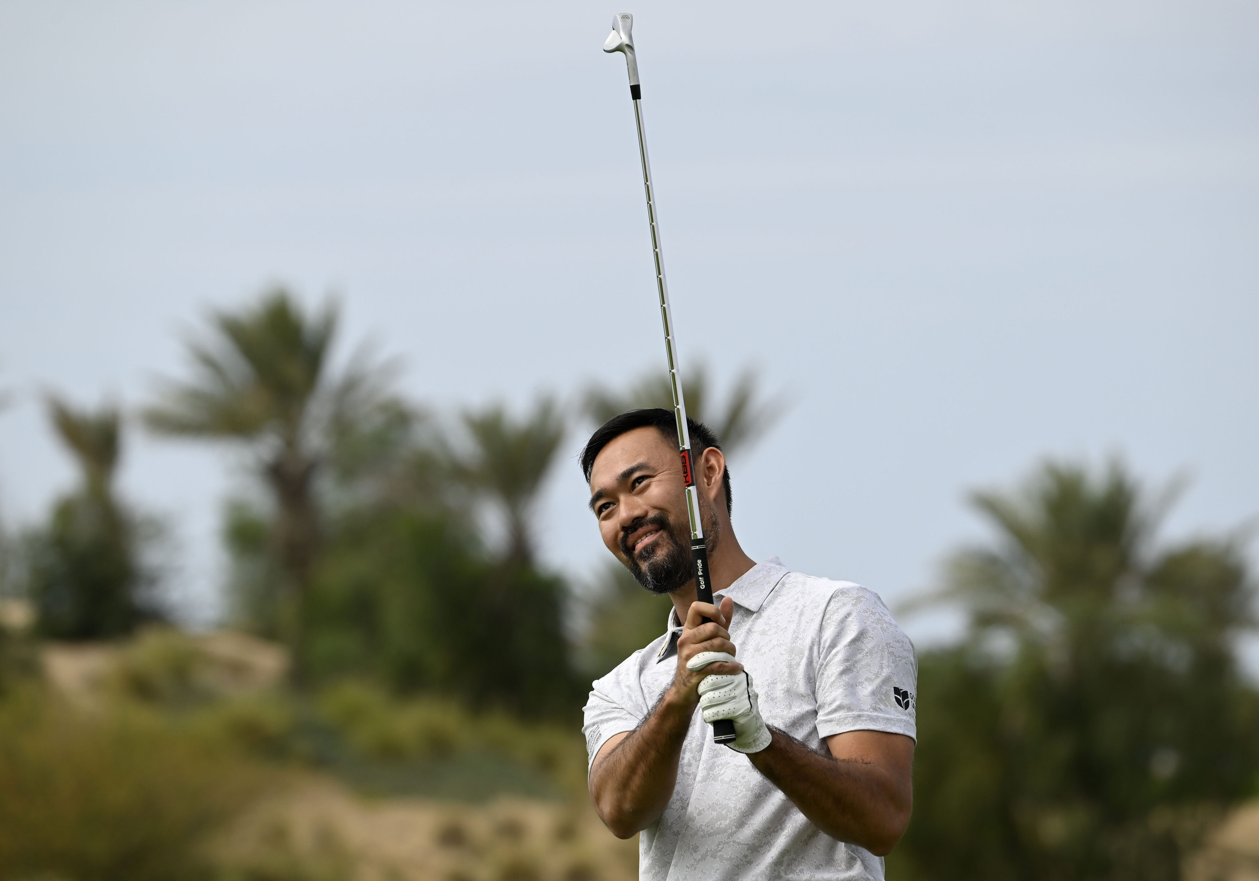 Cho Minn Thant, commissioner and CEO of the Asian Tour, plays a shot during the pro-am ahead of the PIF Saudi International. Photo: Asian Tour