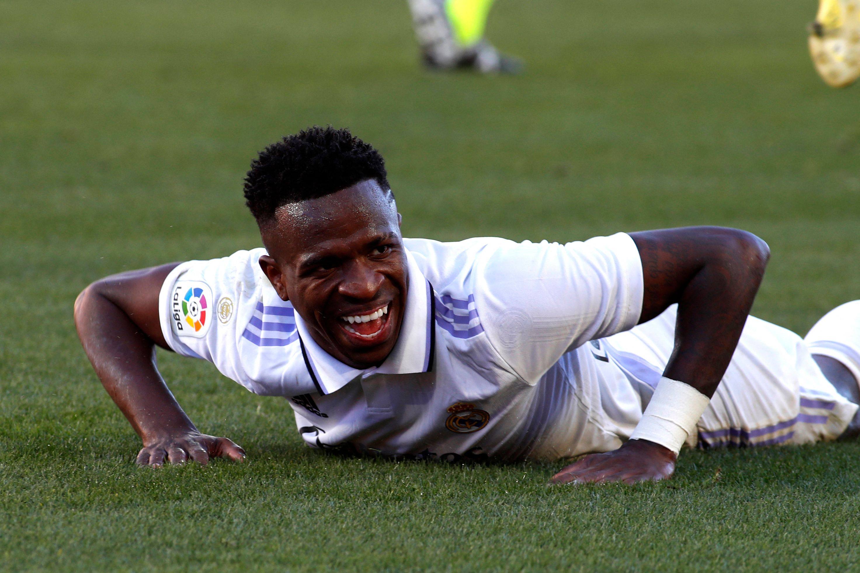 Real Madrid’s Brazilian forward Vinicius Jnr reacts after being fouled against Mallorca. Photo: AFP