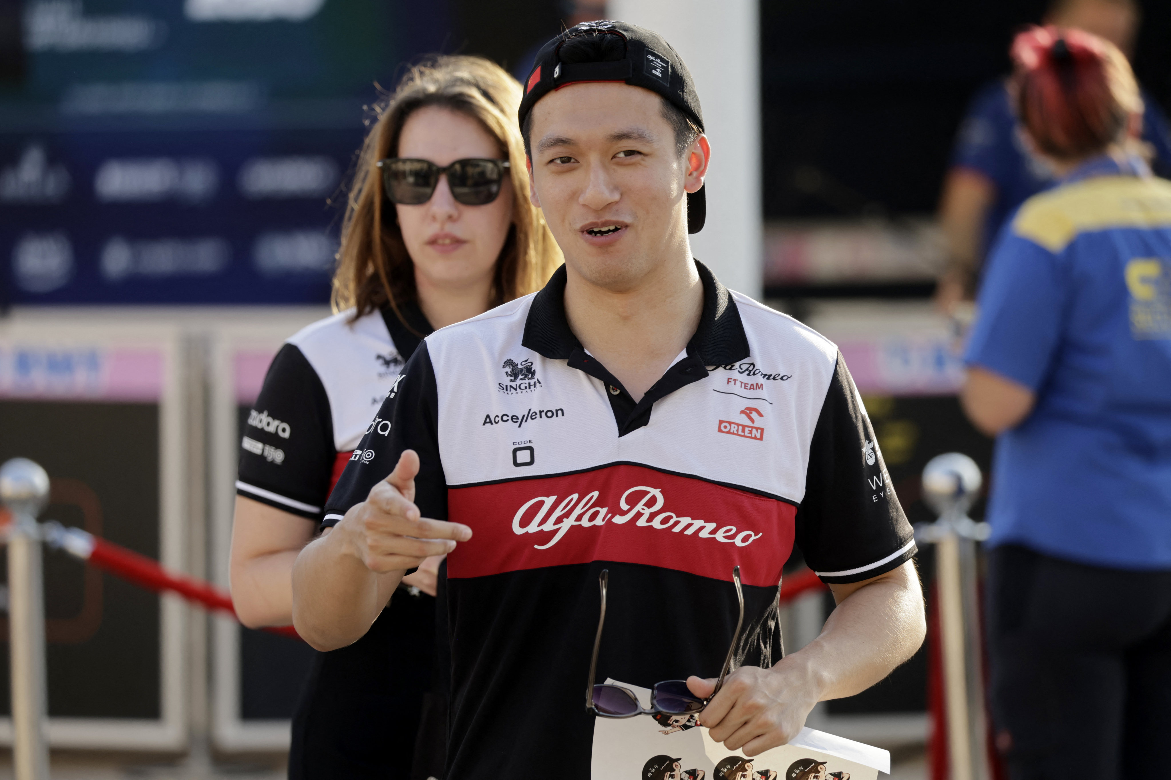 Alfa Romeo’s Zhou Guanyu arrives at the Yas Marina Circuit ahead of the Abu Dhabi Grand Prix, last season’s final race. Photo: Reuters