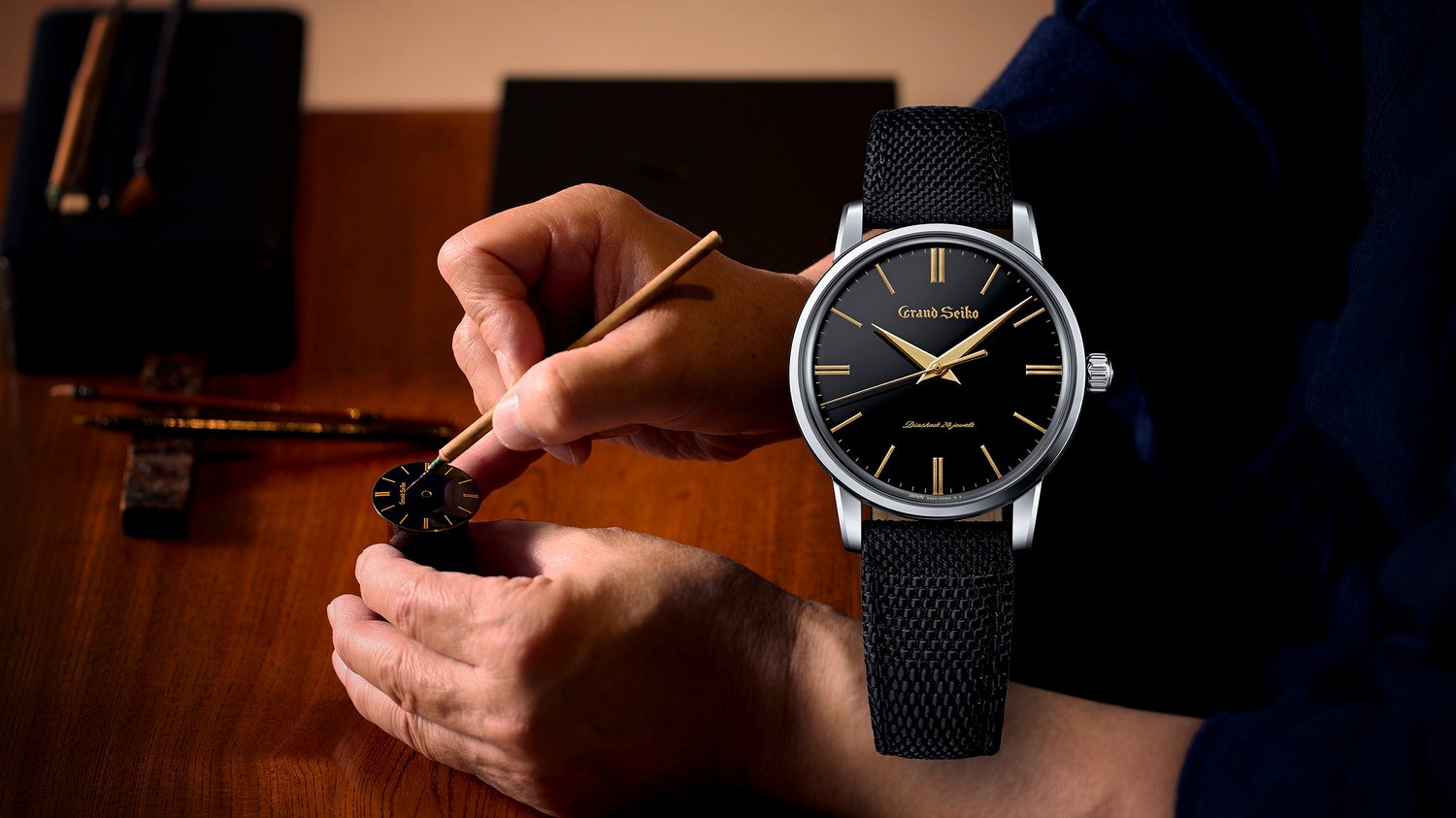 The Grand Seiko First Urushi features handpainted gold on an urushi dial. Photo: Handout
