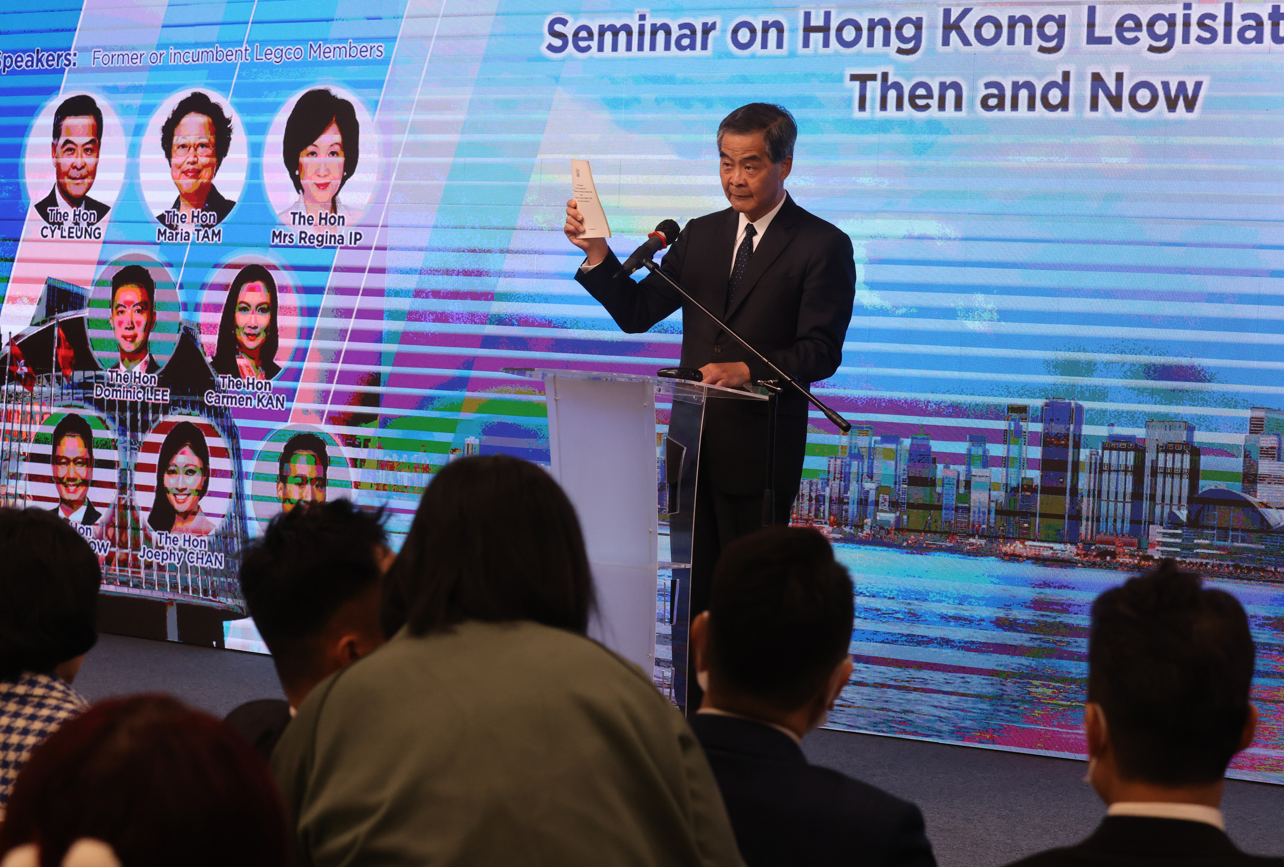 Former city leader CY Leung speaking at a symposium on Friday. Photo: Jonathan Wong
