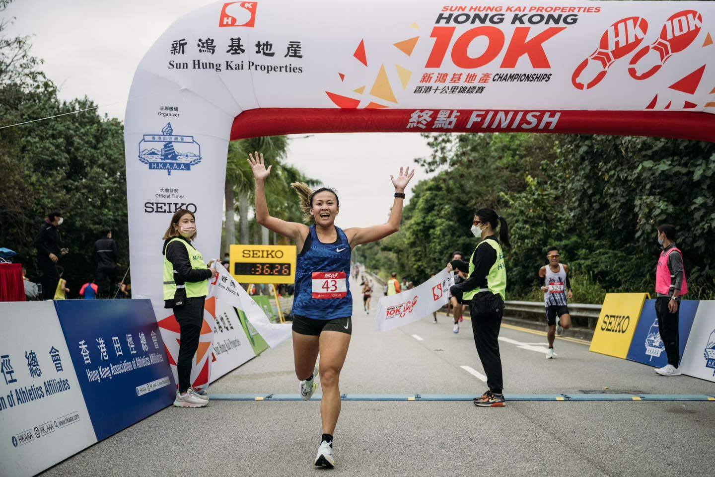 21-year-old Wong Cheuk-ning was the first to cross the finish line of the Hong Kong 10k Championships last month. Photo: HKAAA