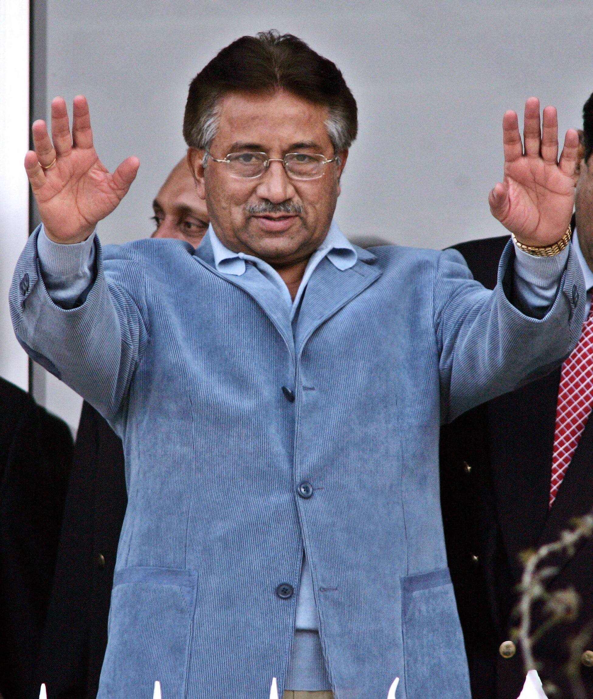 Pakistan’s then president, Pervez Musharraf, waves to the crowd during a cricket match between Pakistan and India in 2006. Photo: AFP