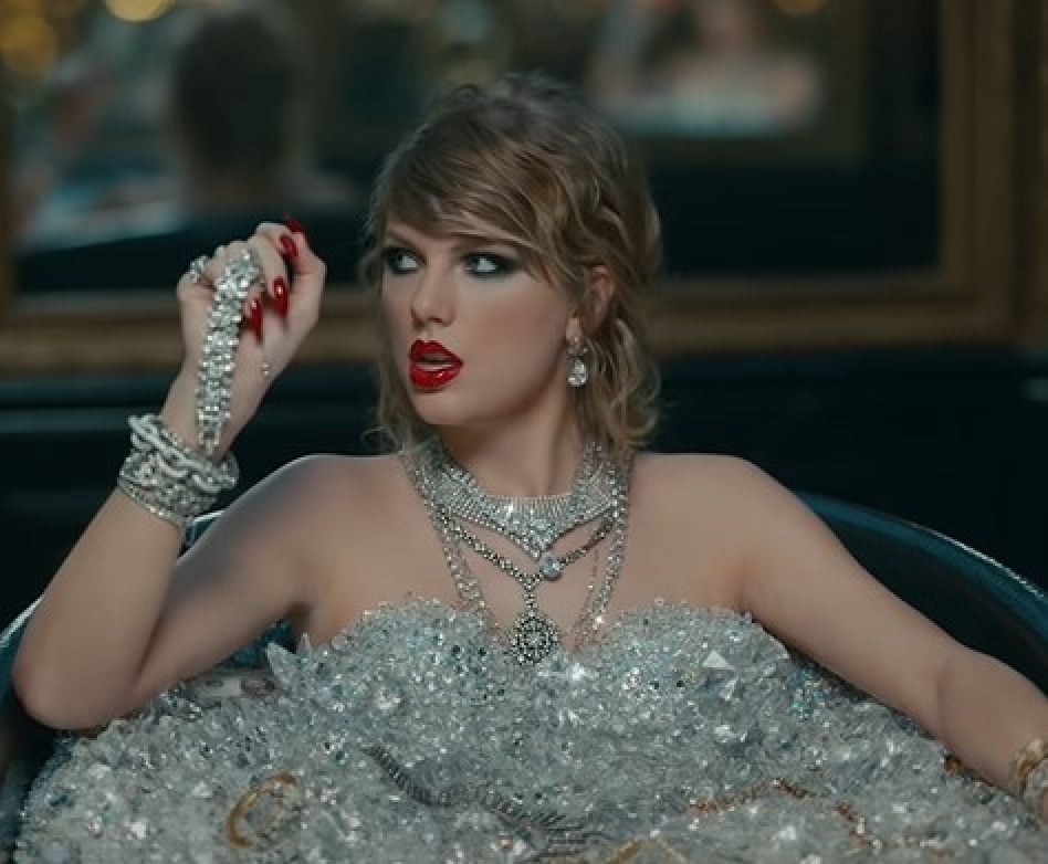Taylor Swift bathes in a bath full of bling for her “Look What You Made Me Do” video. Photo: YouTube