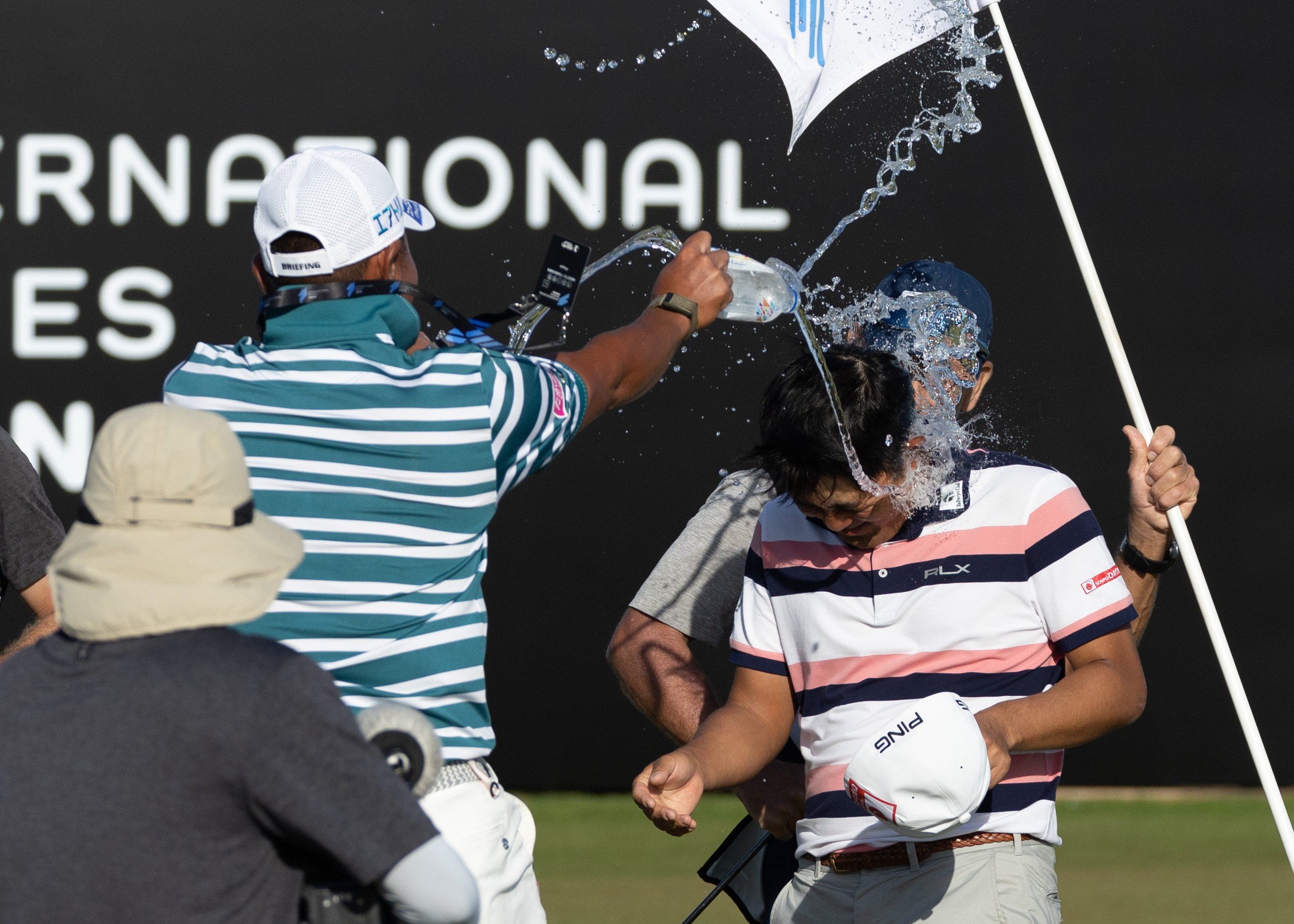 Takumi Kanaya celebrates after the International Series Oman at Al Mouj Golf Club. Photo: Asian Tour