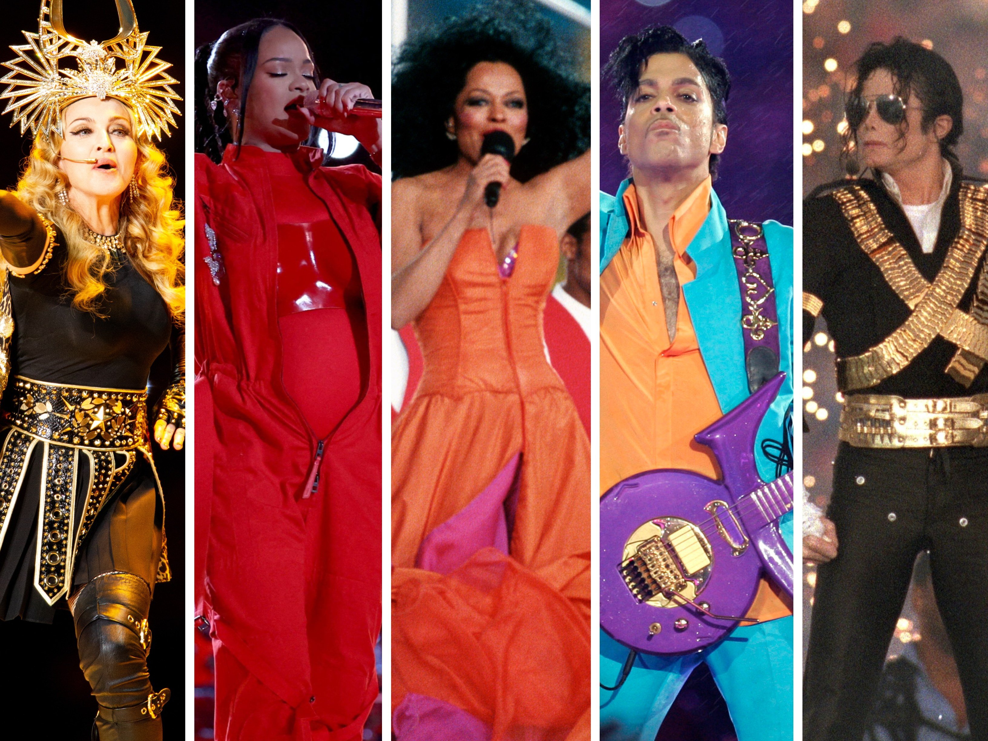 15 best-ever NFL Super Bowl half-time concert outfits: from Rihanna's  Loewe-dressed baby bump and Beyoncé's 'Michael Jackson jacket' to Madonna's  Givenchy crown and Shakira and J.Lo's Versace looks