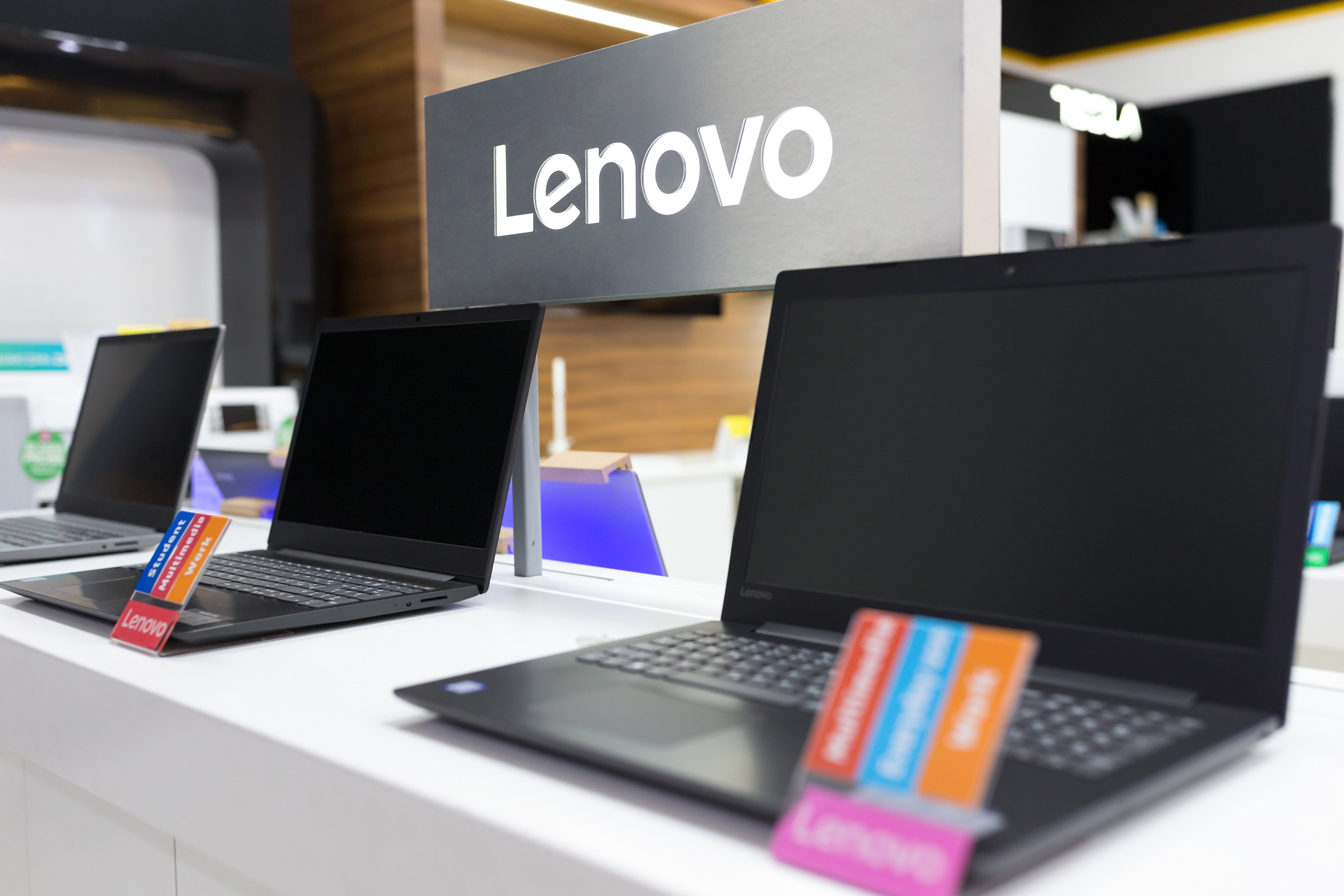 Lenovo laptop computers displayed at an electronics store in Belgrade, Serbia, on December 5, 2019. Photo: Shutterstock
