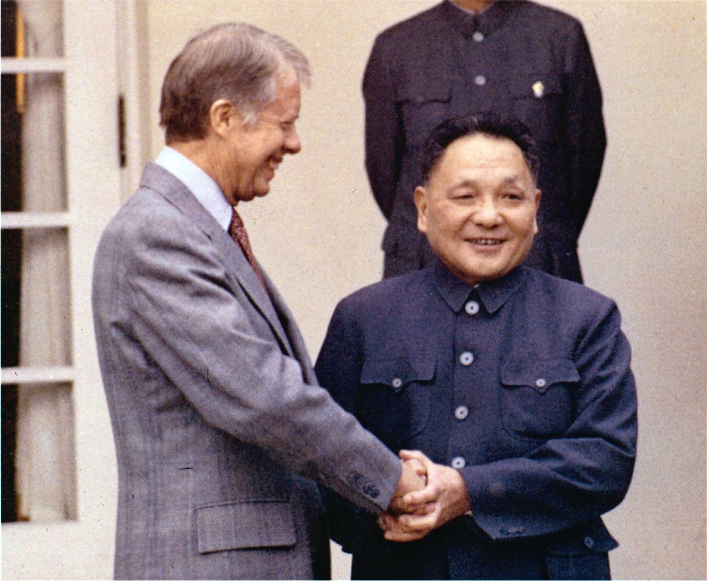 Former US president Jimmy Carter (left) greets Deng Xiaoping outside the Oval Office of the White House on January 28, 1979. Photo: AP