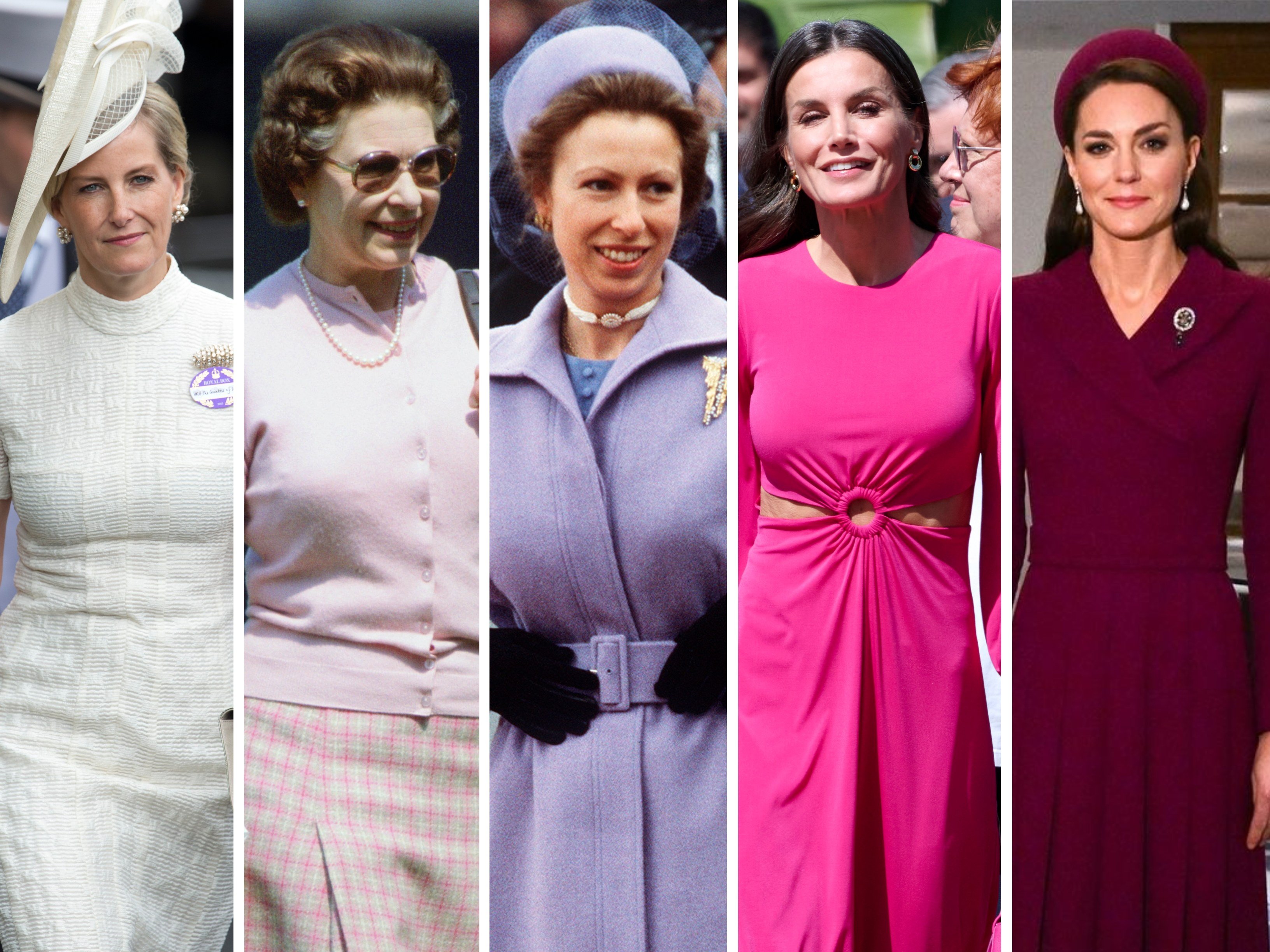 Sophie, Countess of Wessex, Queen Elizabeth, Princess Anne, Queen Letizia of Spain and Kate Middleton are considered to be among the most fashionable royals. Photos: Getty Images, @princeandprincessofwales/Instagram