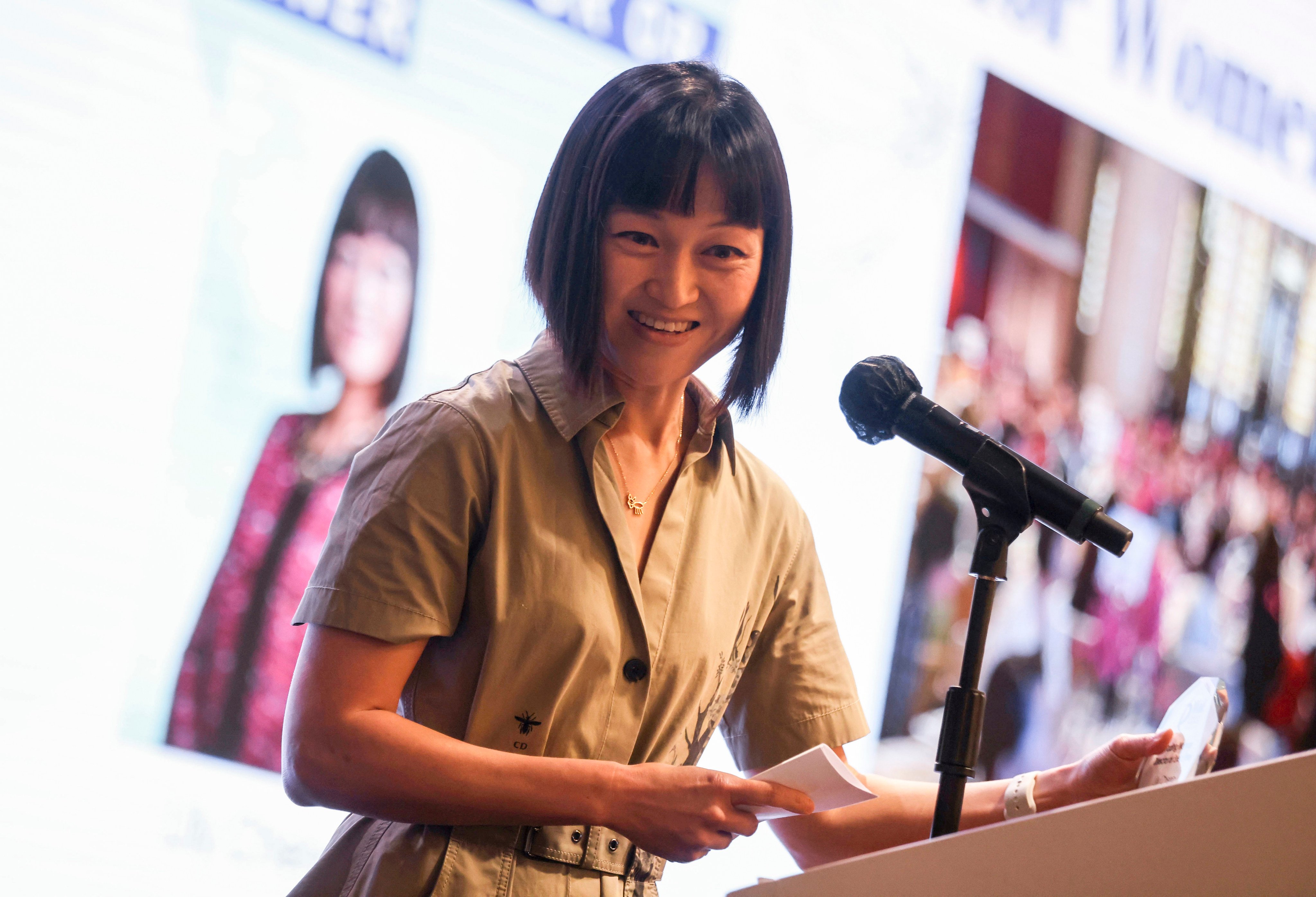 Lily Cheng speaks at the Women of Influence Awards ceremony at the Grand Hyatt in Wan Chai on Tuesday. Photo: Jonathan Wong