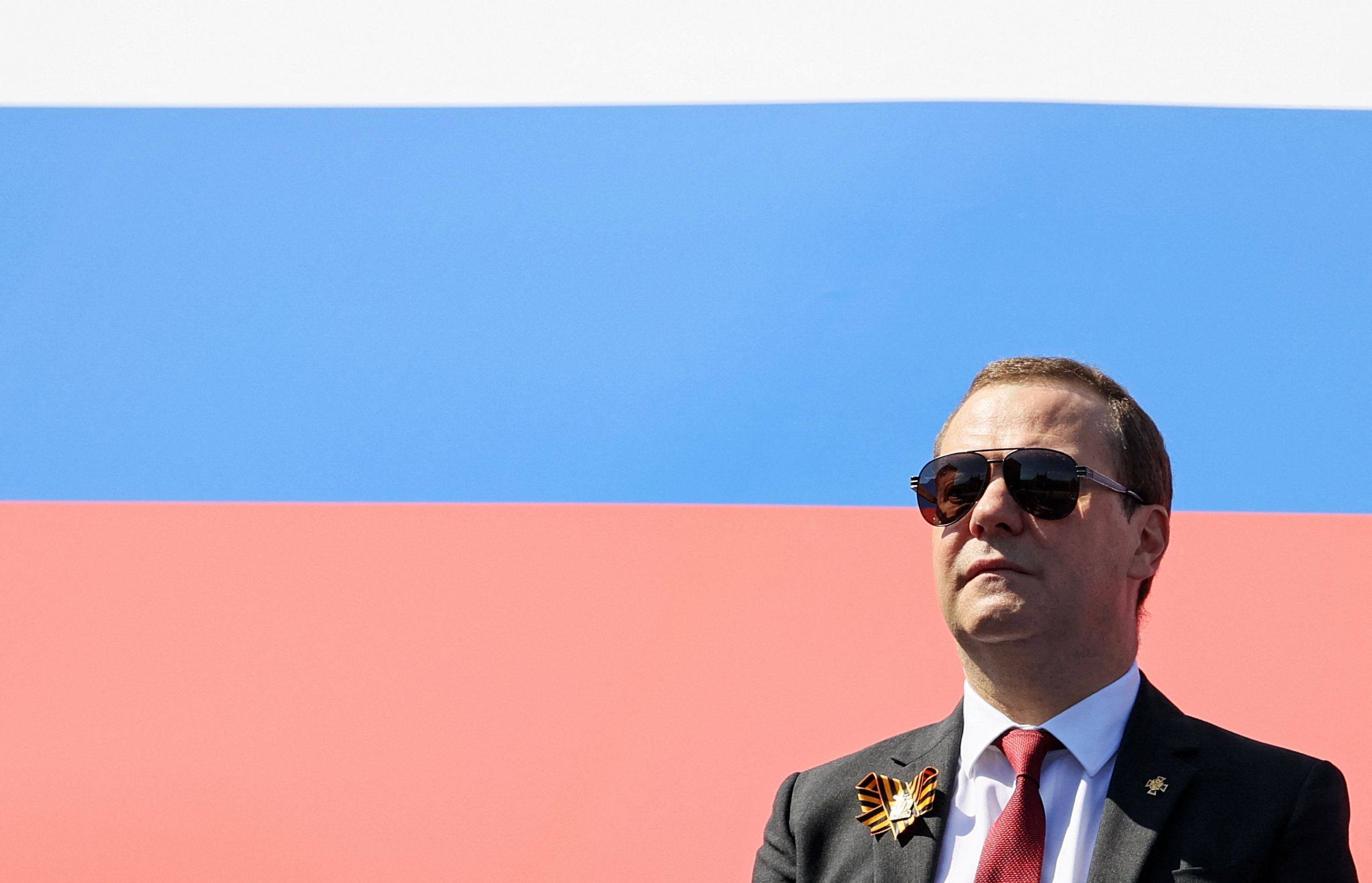 Deputy head of Russia’s Security Council Dmitry Medvedev arrives to watch a military parade in Moscow in June 2020. Photo: AFP