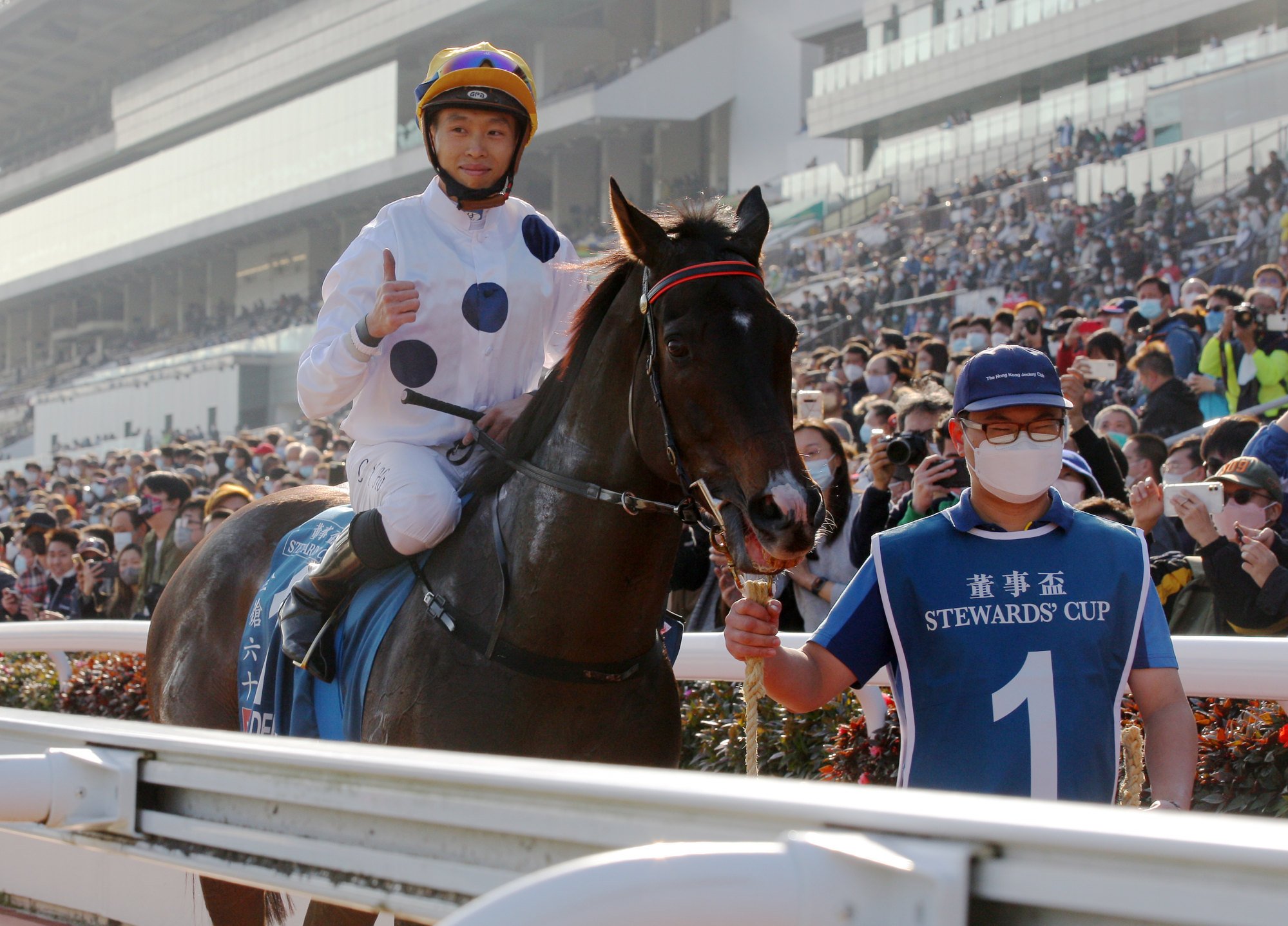 Jockey Vincent Ho is all smiles after Golden Sixty’s Stewards’ Cup victory last month.