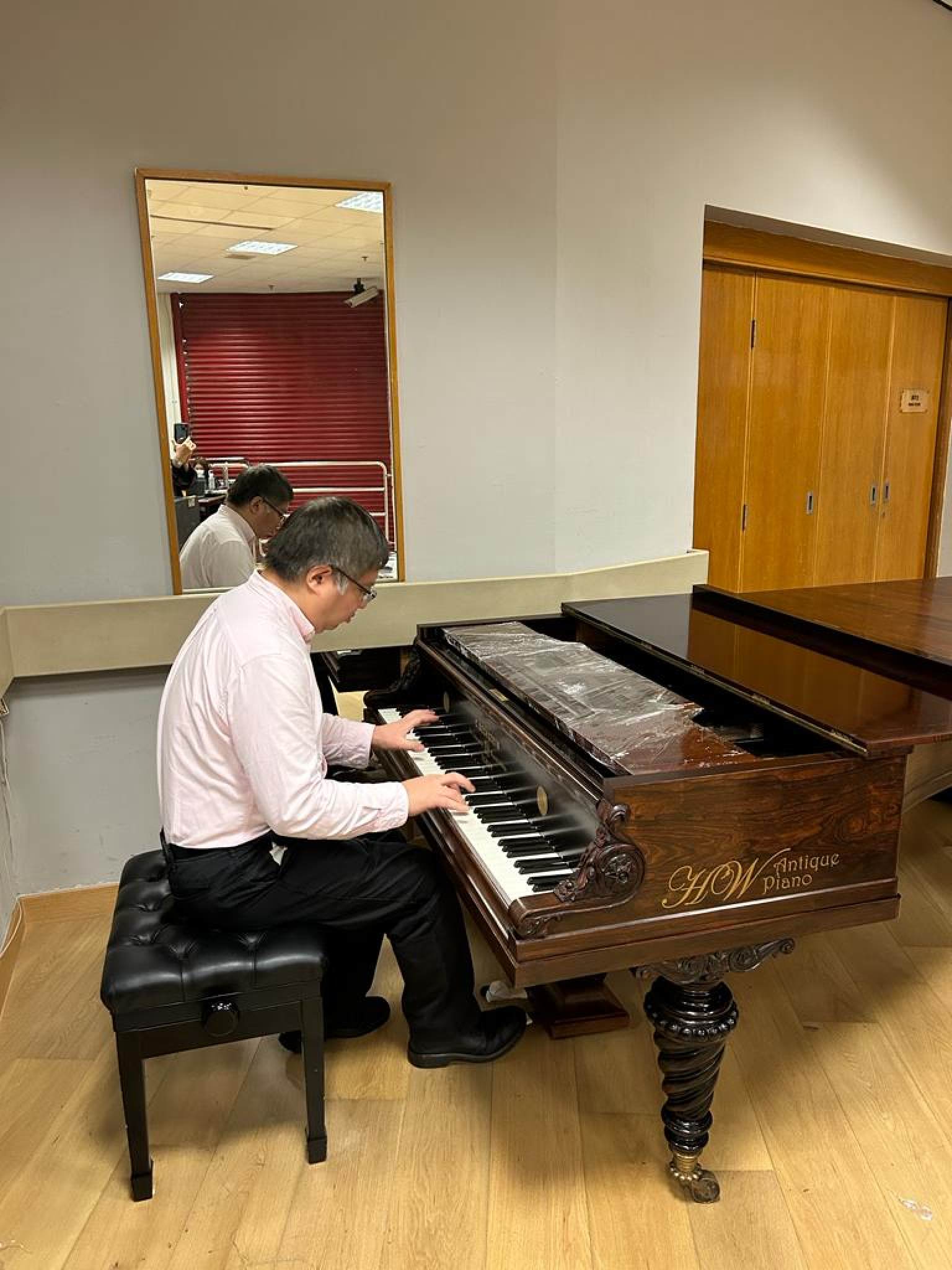 China-born period keyboardist Yuan Sheng rehearses on an 1862 C. Bechstein piano ahead of his performance with Insula and Accentus. Photo: courtesy of Hong Kong Arts Festival.