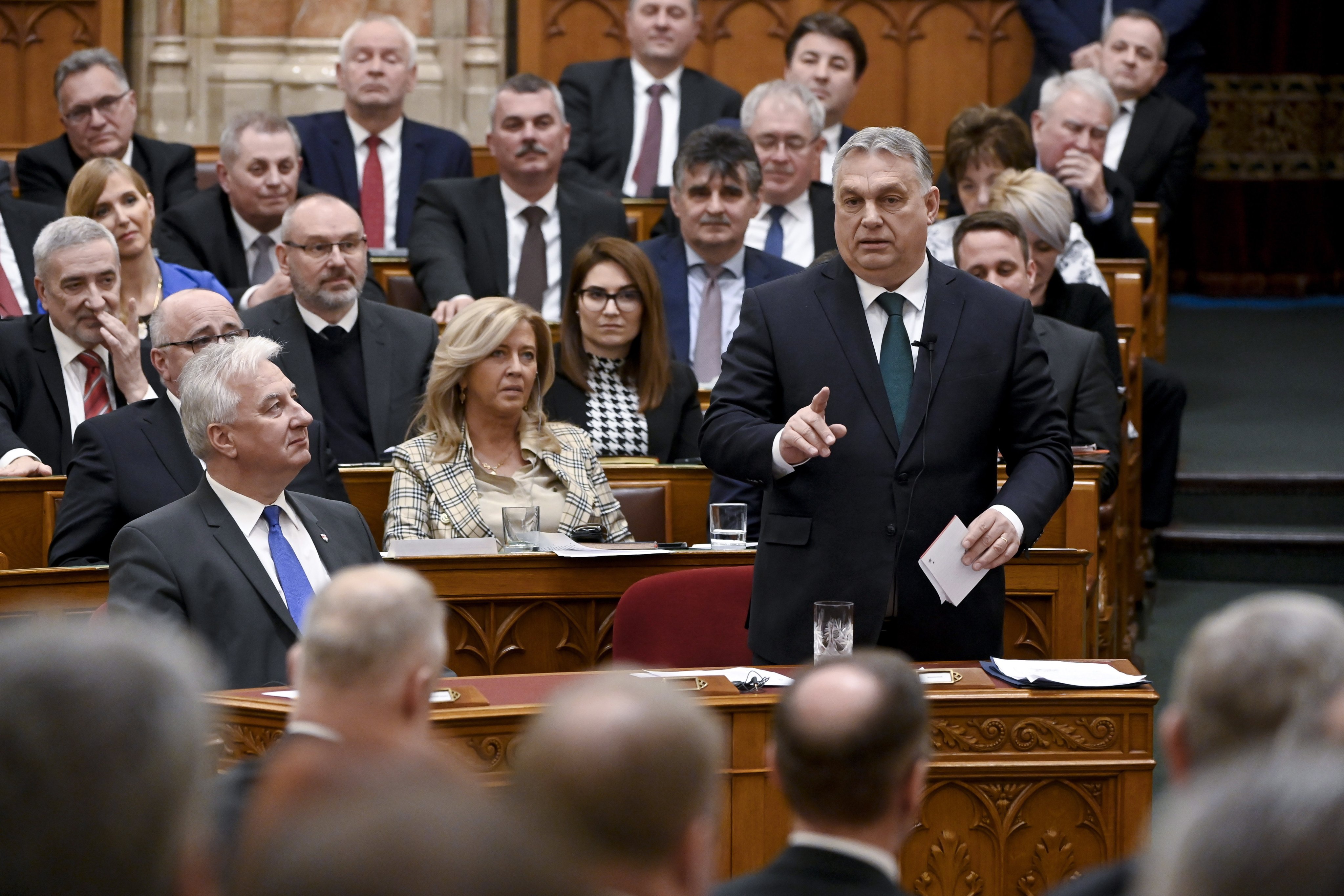 Hungarian Prime Minister Viktor Orban speaking during the opening day of the parliament’s spring session in Budapest on Monday. Photo: EPA-EFE