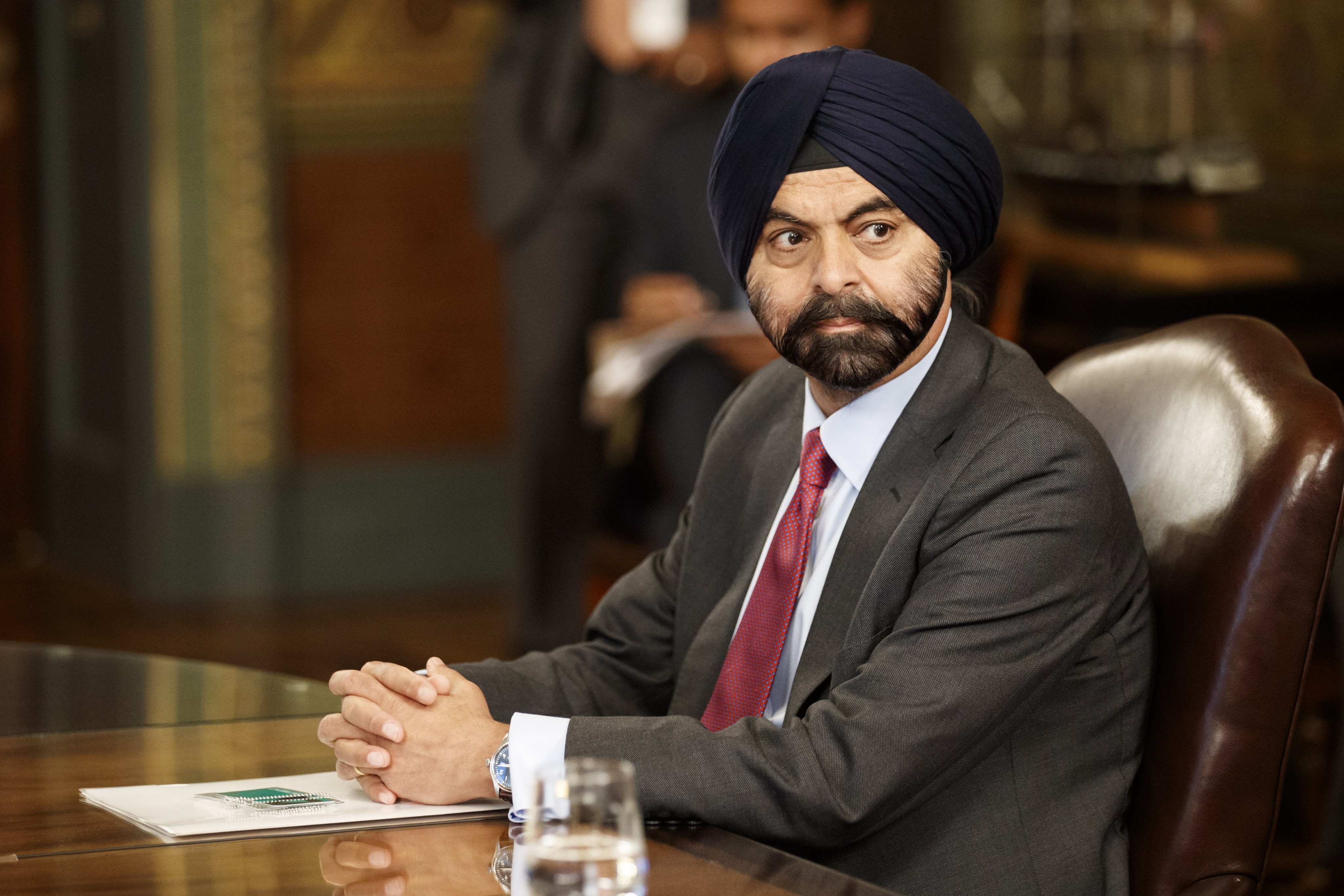 Ajay Banga, then chairman of Mastercard, during a meeting with US vice-president Kamala Harris and other CEOs in Washington on May 27, 2021. US President Joe Biden nominated Banga for the role of president of the World Bank. Photo: EPA-EFE