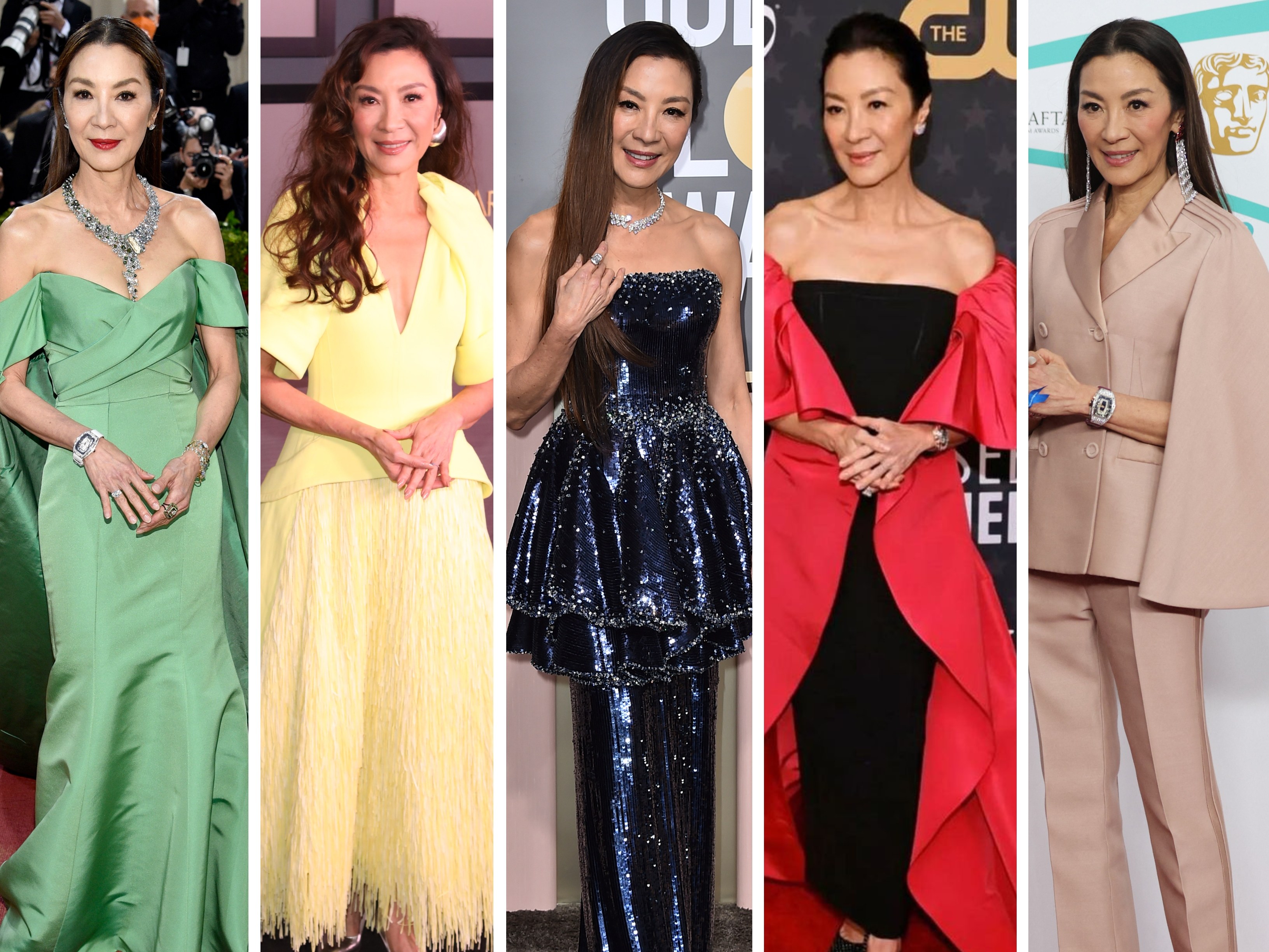 Michelle Yeoh isn’t afraid to experiment with style and colour when it comes to red carpet appearances. Photos: EPA; AP; Invision; AFP; @michelleyeoh_official/Instagram