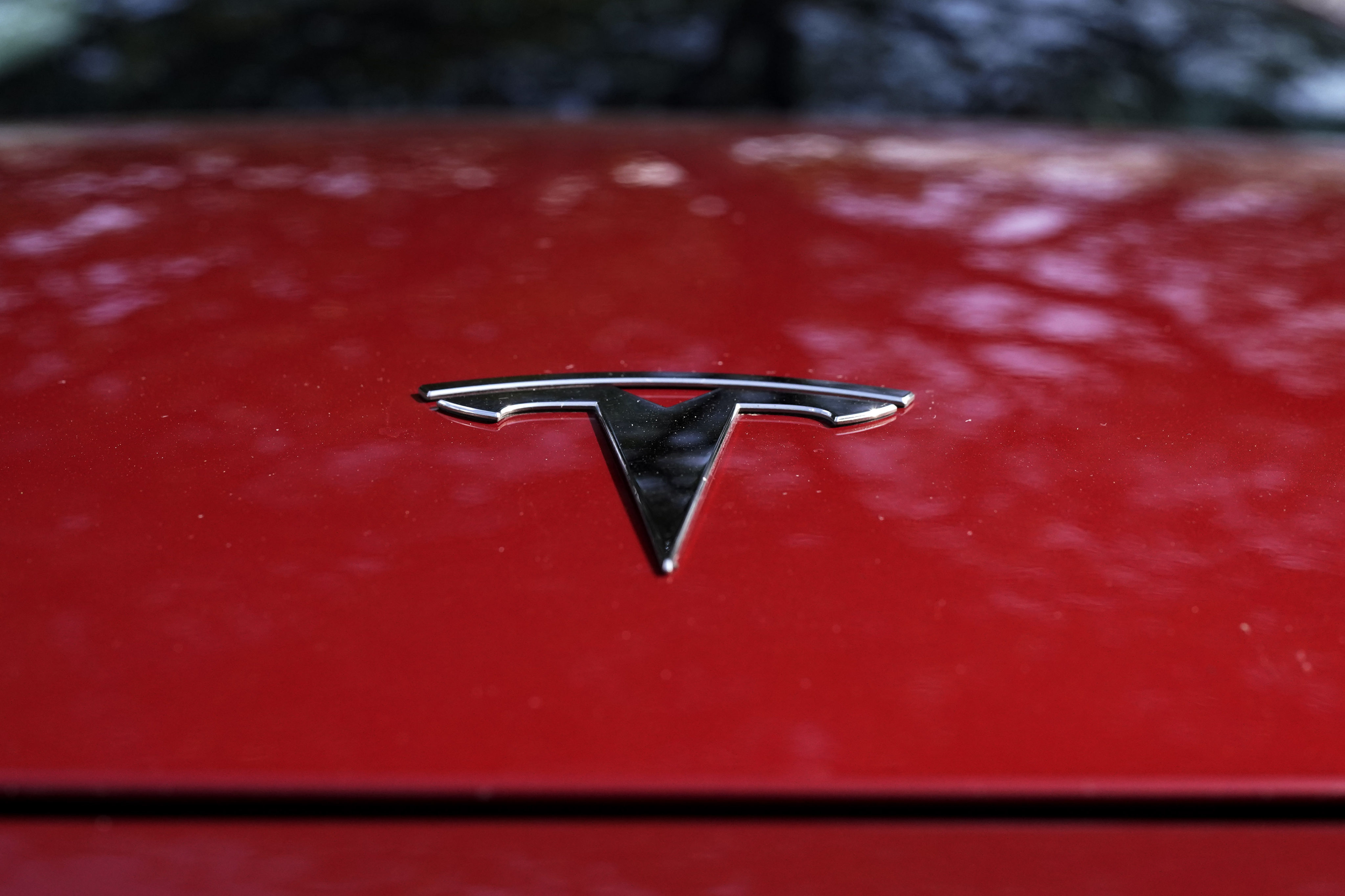A Tesla logo is seen on a vehicle on display in Austin, Texas, on February 22, 2023. Photo: AP
