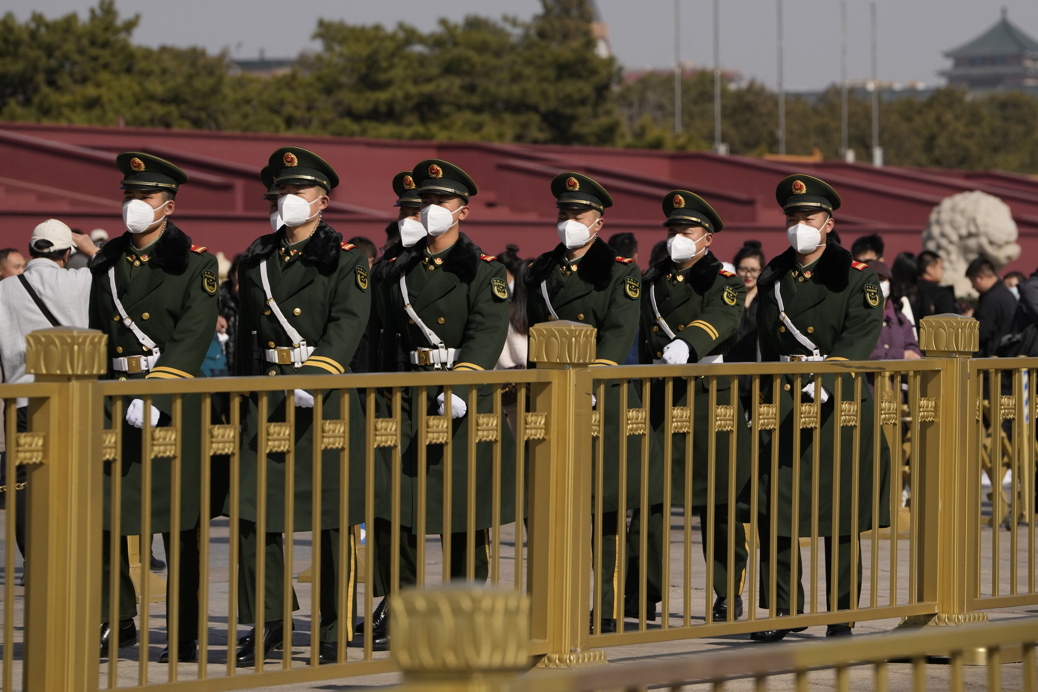 Chinese paramilitary policemen march in front of Beijing’s Tiananmen Gate this week, ahead of the annual “two sessions” congress that kicks off on Saturday. Photo: AP