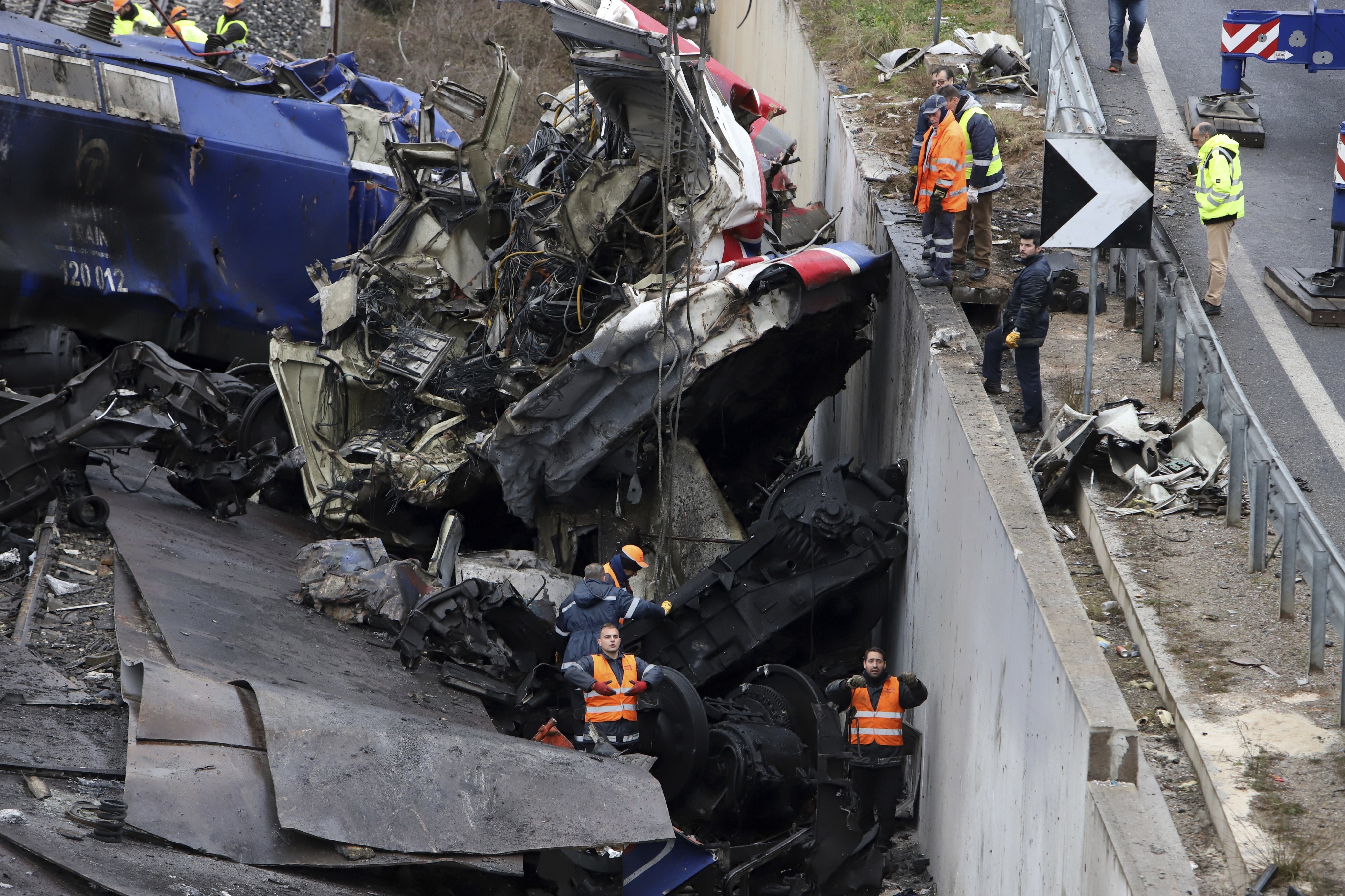 The mangled wreckage of some of the train carriages. Photo: AP