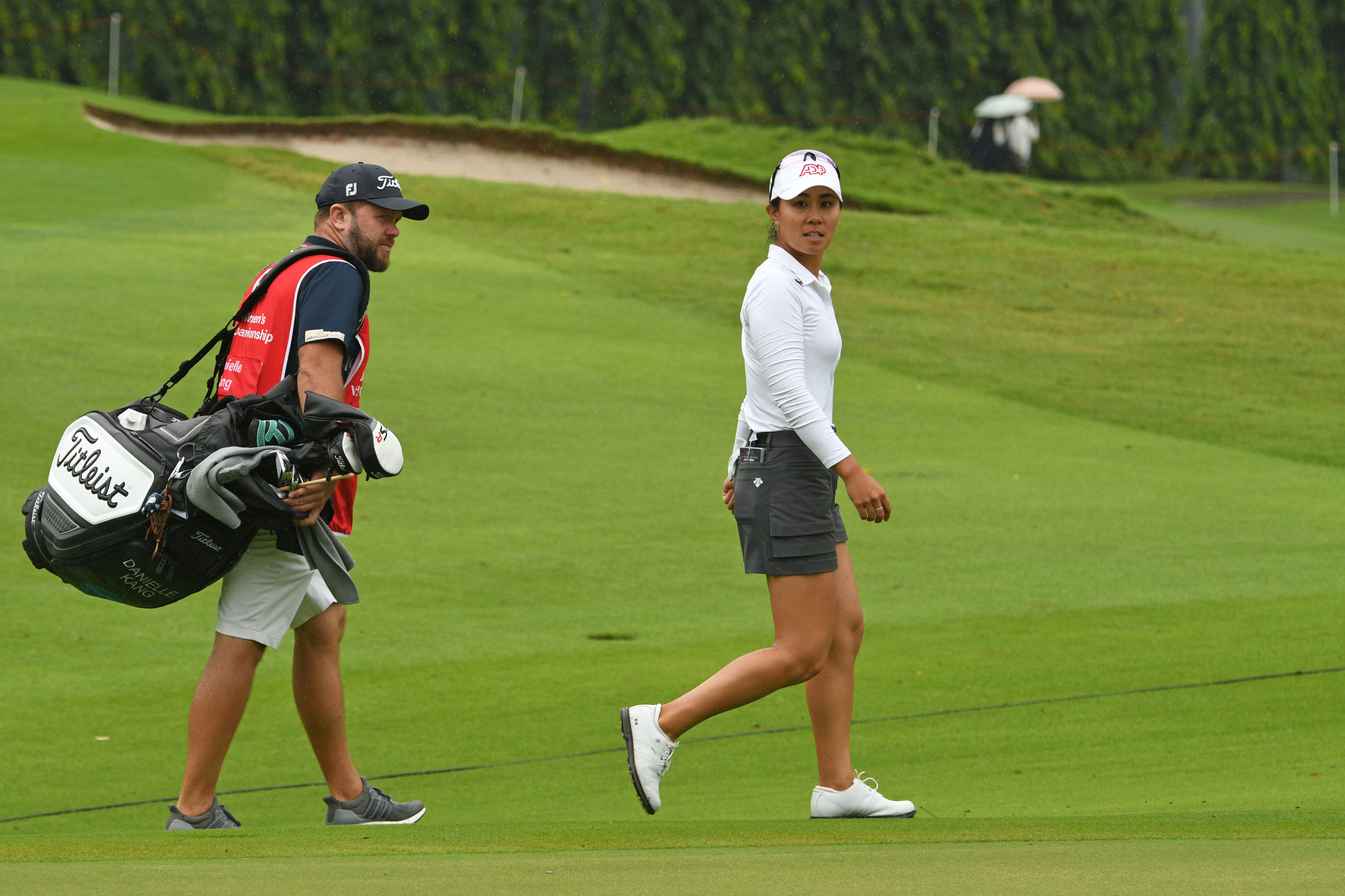 Danielle Kang walks down a fairway during the second round of the HSBC Women’s World Championship. Photo: Xinhua
