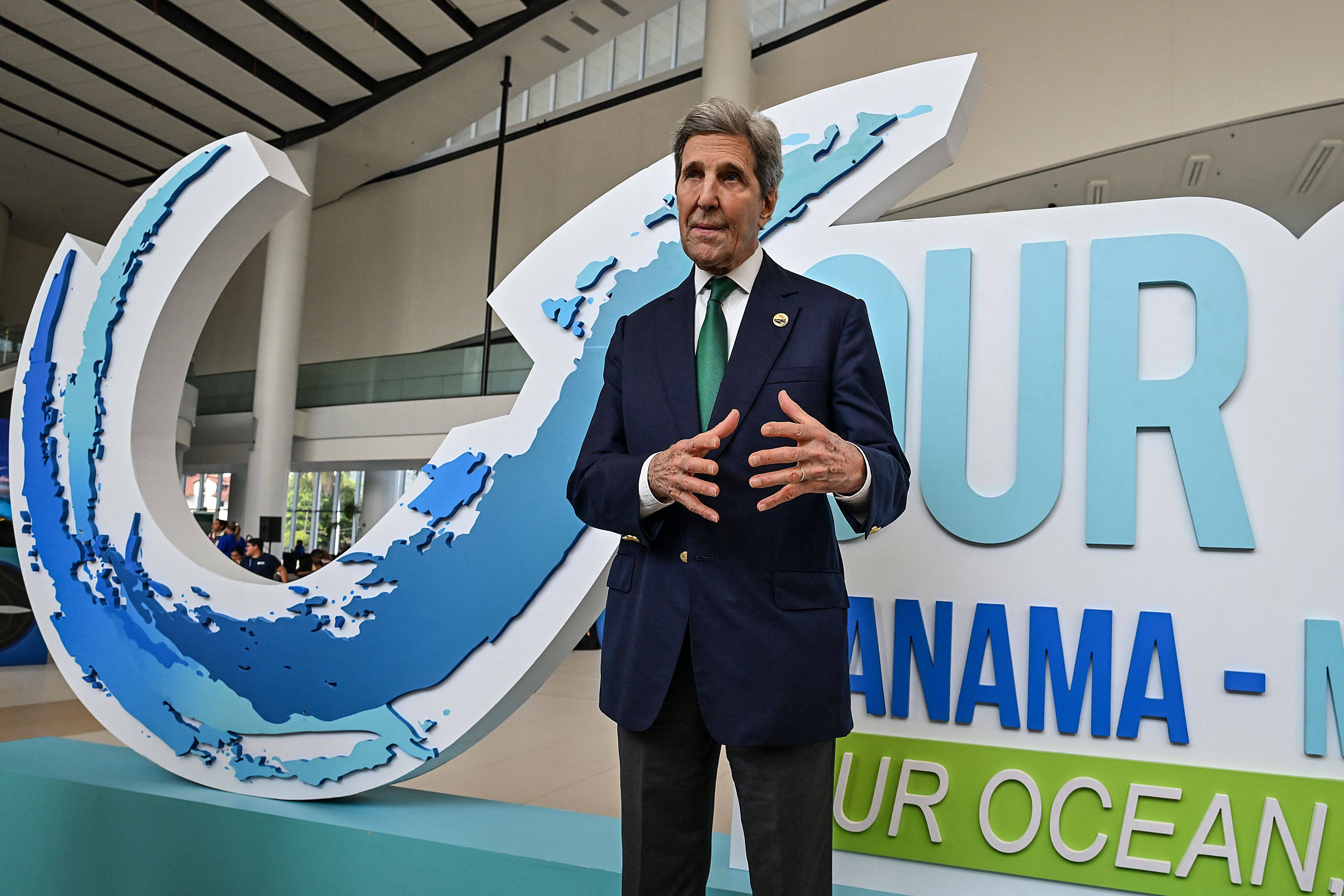 John Kerry, US special presidential envoy for climate, at the Panama Convention Centre in Panama City on Friday. Photo: AFP