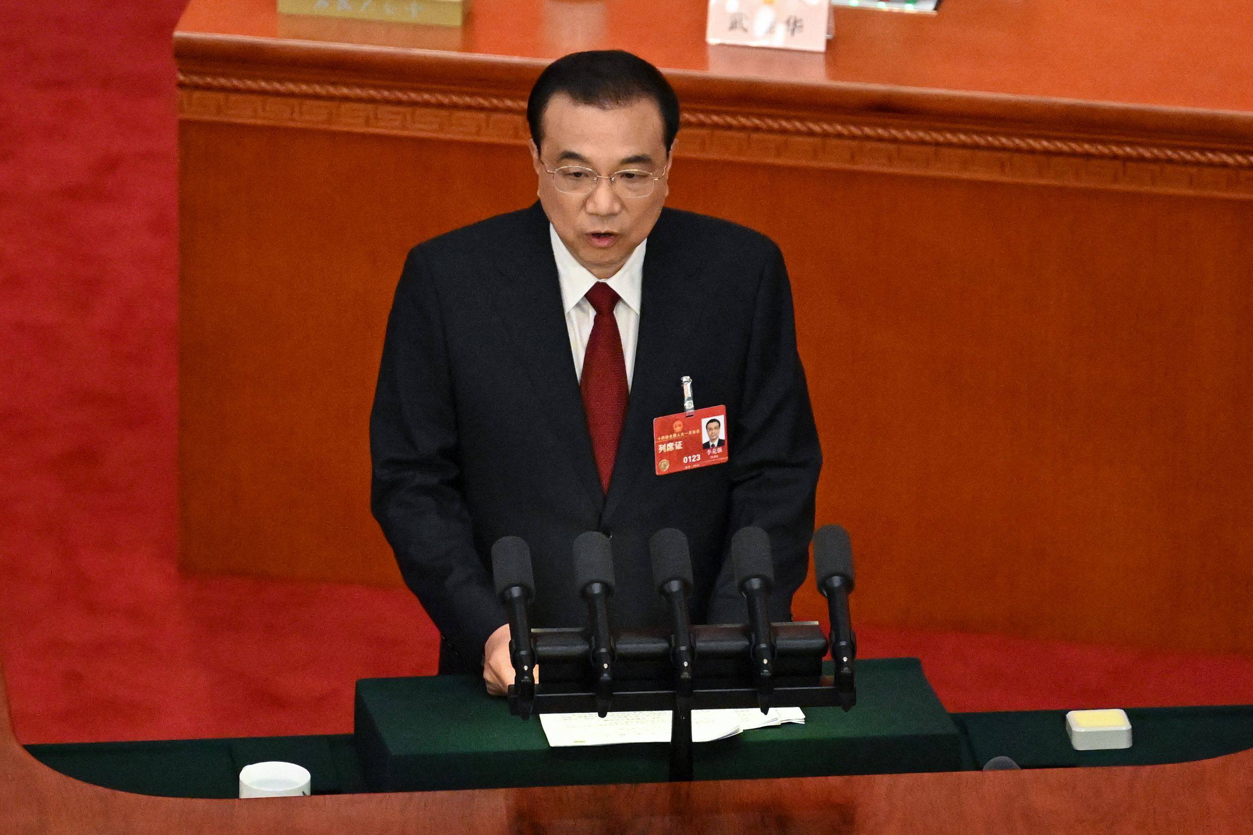 Chinese Premier Li Keqiang delivers his work report at the opening session of the National People’s Congress in Beijing on Sunday. Photo: AFP