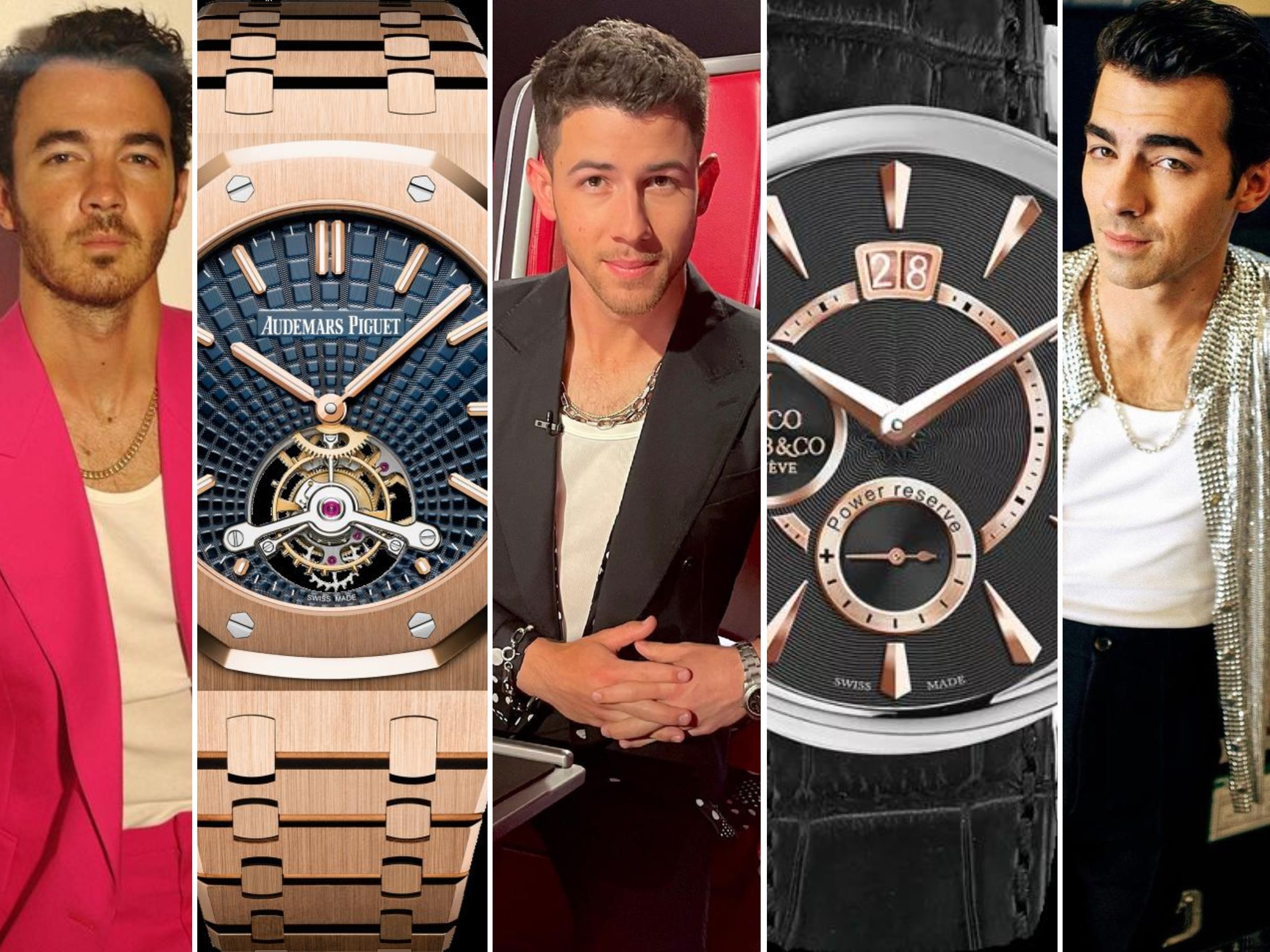 Kevin, Nick and Joe Jonas all boast incredible timepieces. Photos: @kevinjonas, @nickjonas, @joejonas/Instagram; Audemars Piguet; Jacob & Co