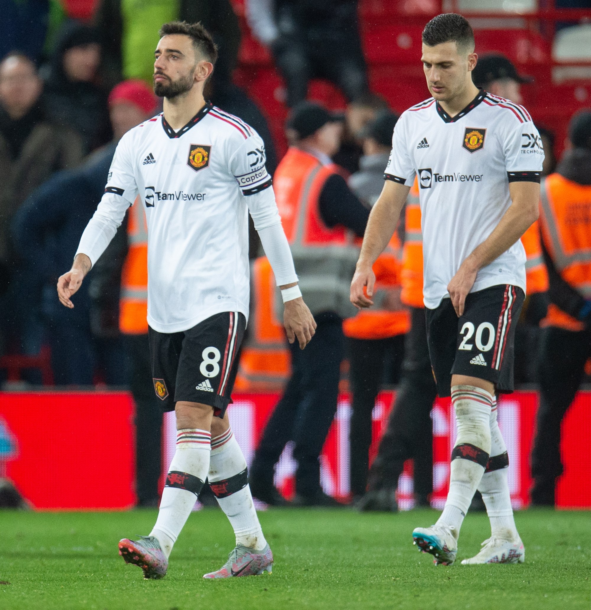 Manchester United’s Bruno Fernandes (left) reacts. Photo: EPA-EFE