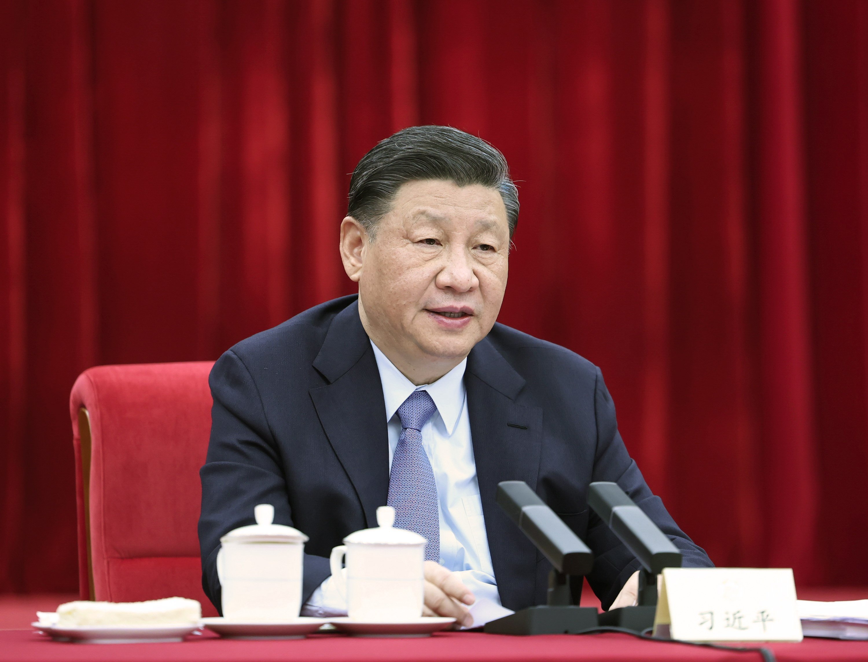 Chinese President Xi Jinping has told “two sessions” sideline events the US is leading Western suppression of Chinese development and China must wean itself from relying on the US. Photo: EPA-EFE/Xinhua