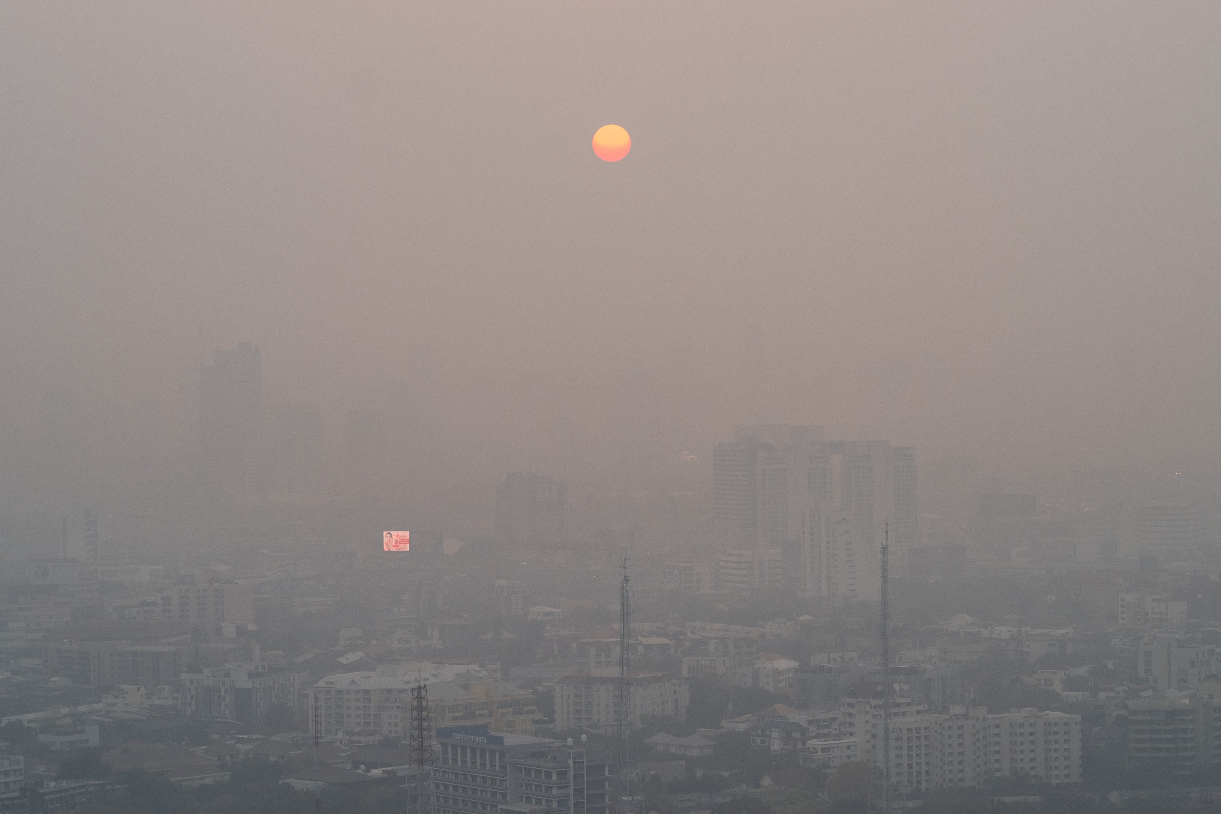 Thailand’s capital Bangkok seen shrouded in air pollution during sunrise on Tuesday. Photo: Reuters