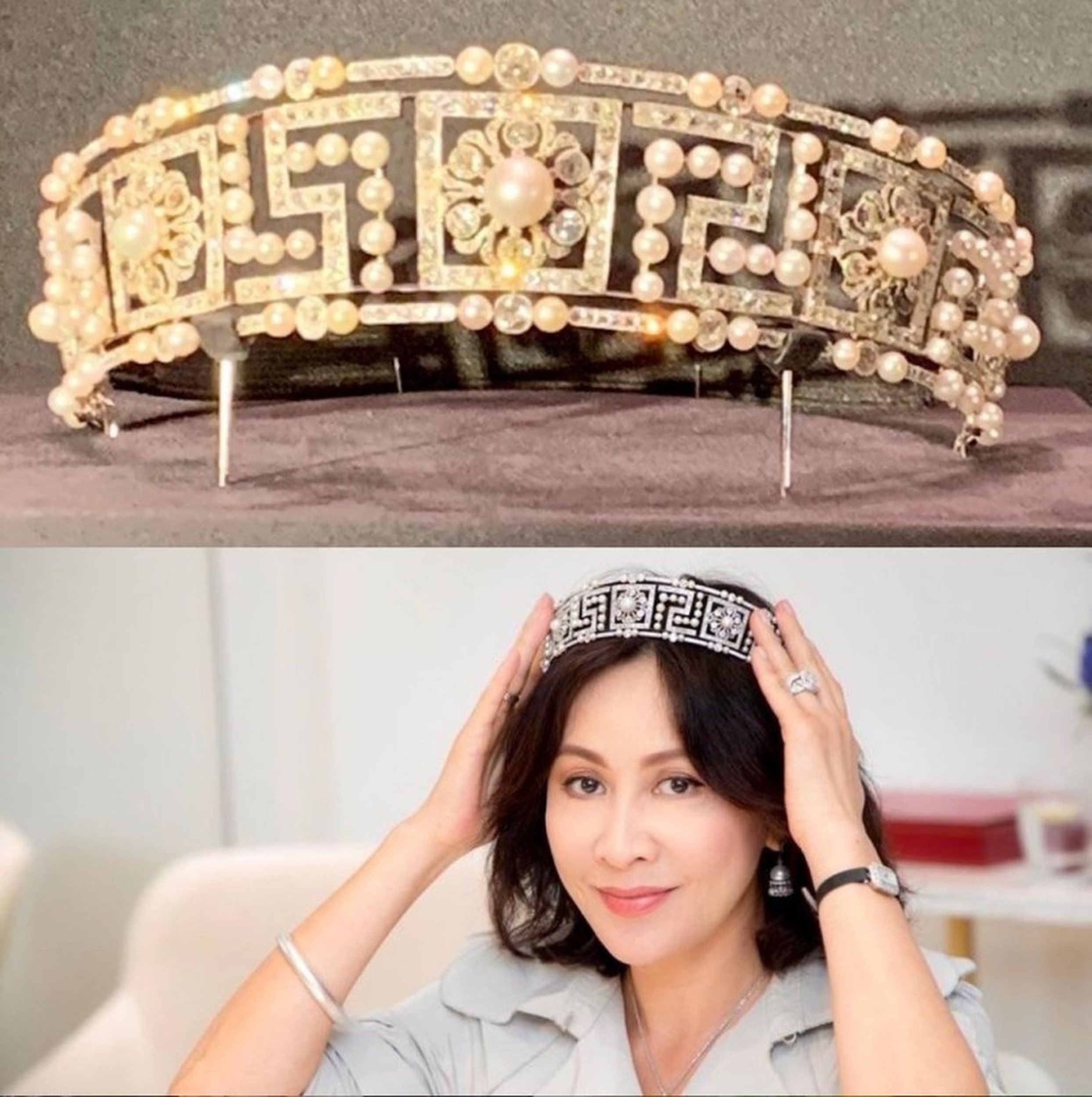 A platinum, diamond, and natural pearl tiara created by Cartier in 1906 and owned by actress Carina Lau, to go on show at 
a Hong exhibition next month. Photo: Instagram/carinalau1208