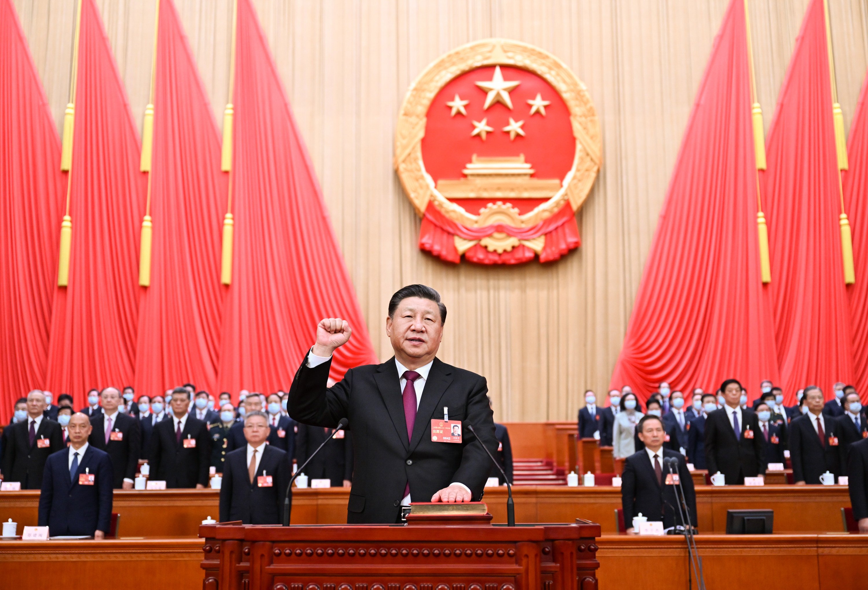 Xi Jinping takes a constitutional oath on Friday. The next five years are seen as a critical time for Xi and the Communist Party leadership. Photo: Xinhua
