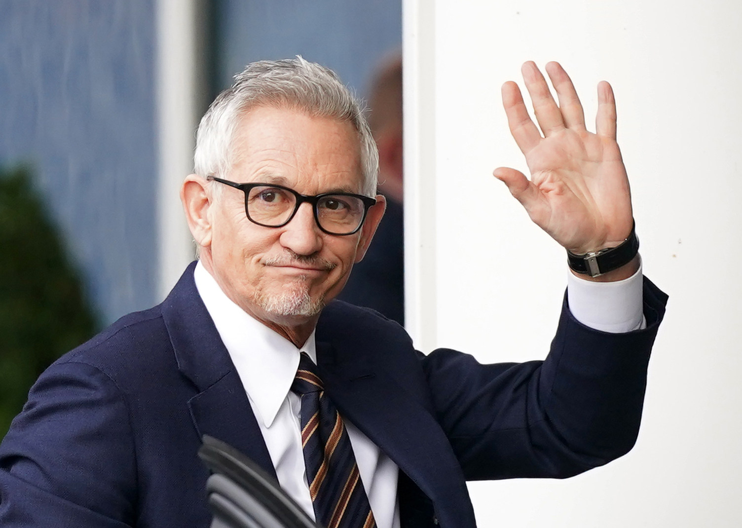 Gary Lineker arrives at the King Power Stadium in Leicester, England on Saturday. Photo: PA Wire / dpa