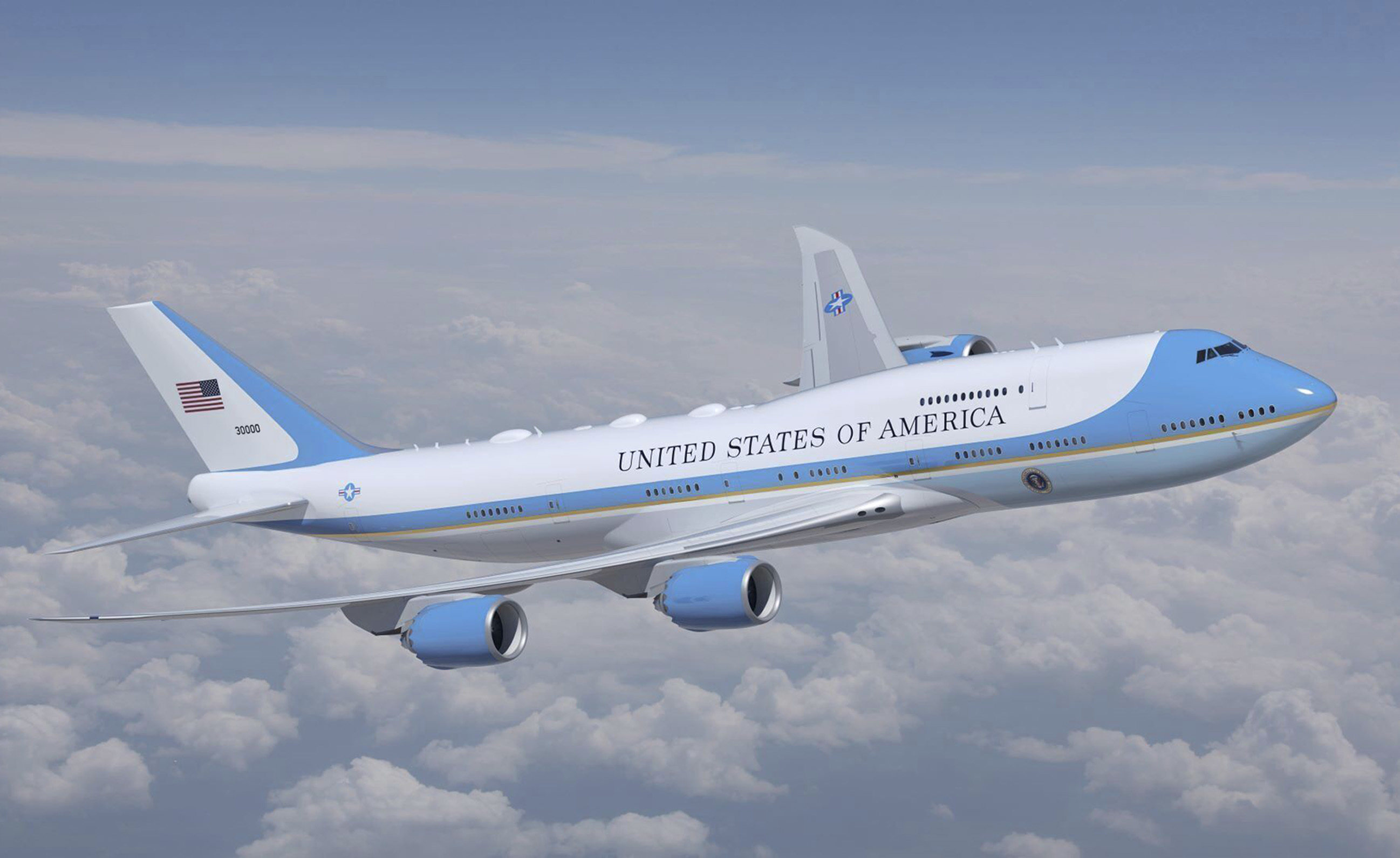 An artist rendering provided by the US Air Force shows the new livery design for Air Force One, selected by US President Joe Biden. Photo: US Air Force via AP