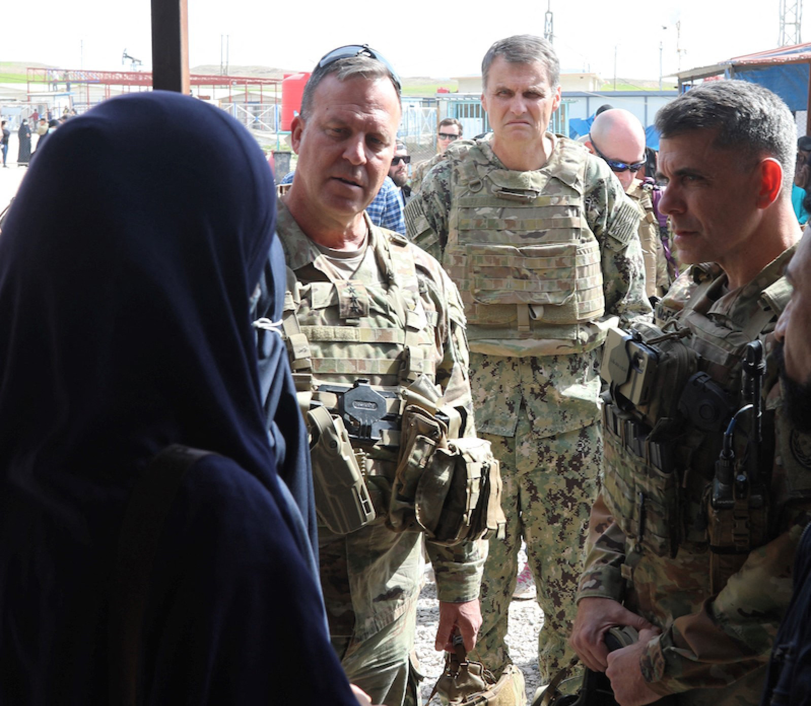 US Central Command’s General Michael Kurilla, centre, visits a camp that holds relatives of suspected Islamic State (IS) group fighters, in Syria’s northeastern Hasakah province. Photo: US Central Command (CENTCOM) / AFP